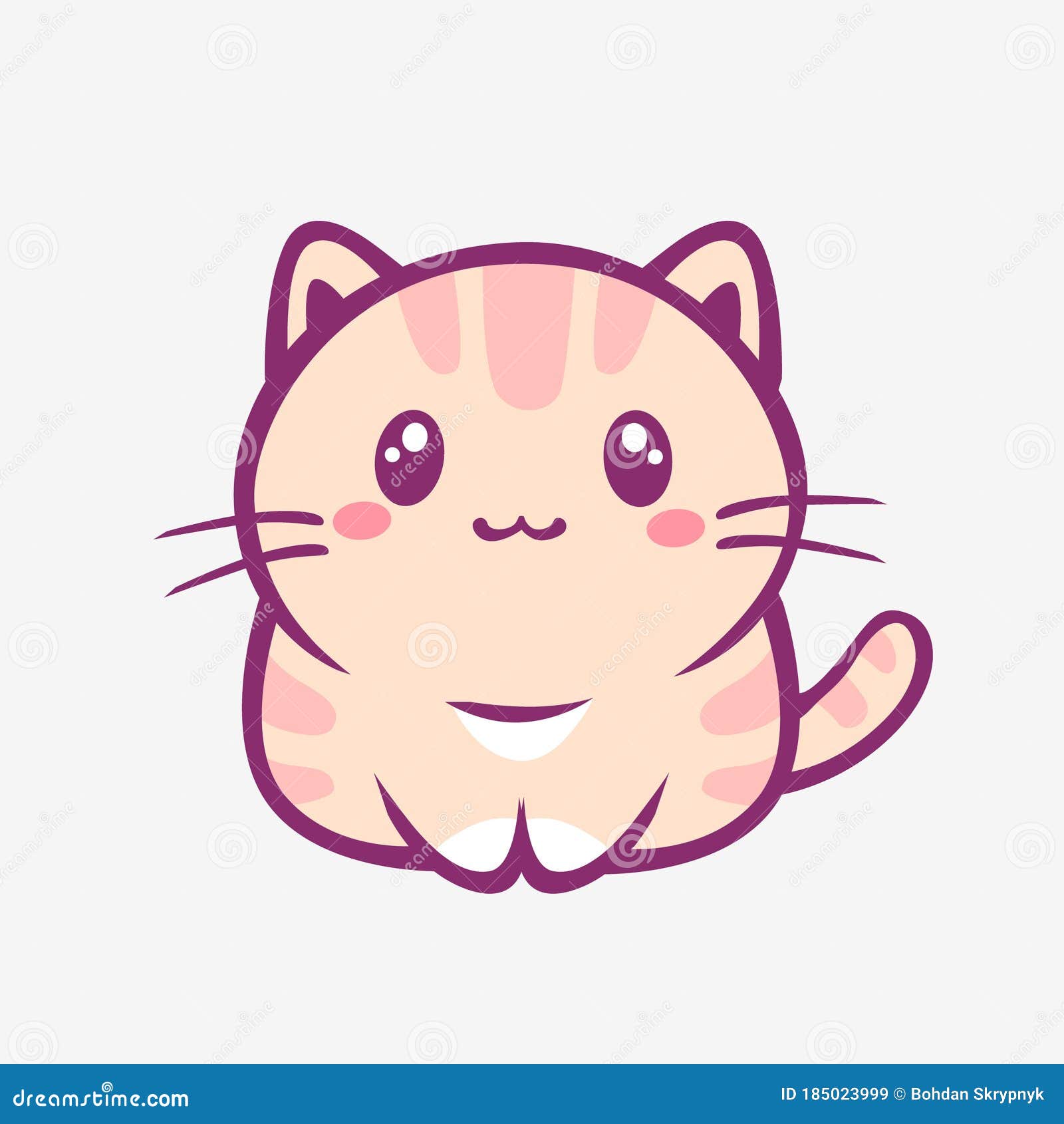 Kawaii Cartoon Cat. Funny Smiling Little Kitty with Pink Stripes Anime  Style Stock Vector - Illustration of fantasy, isolated: 185023999