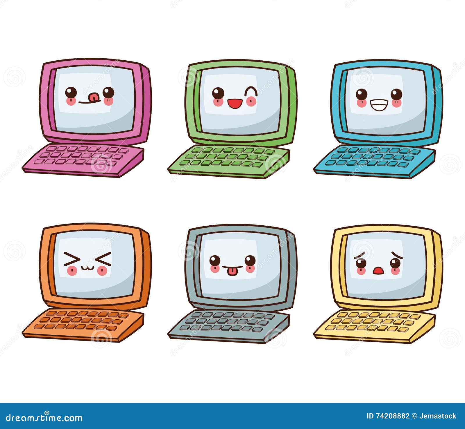 Kawaii Cartoon. Technology and Social Media. Vector Graphic Stock ...