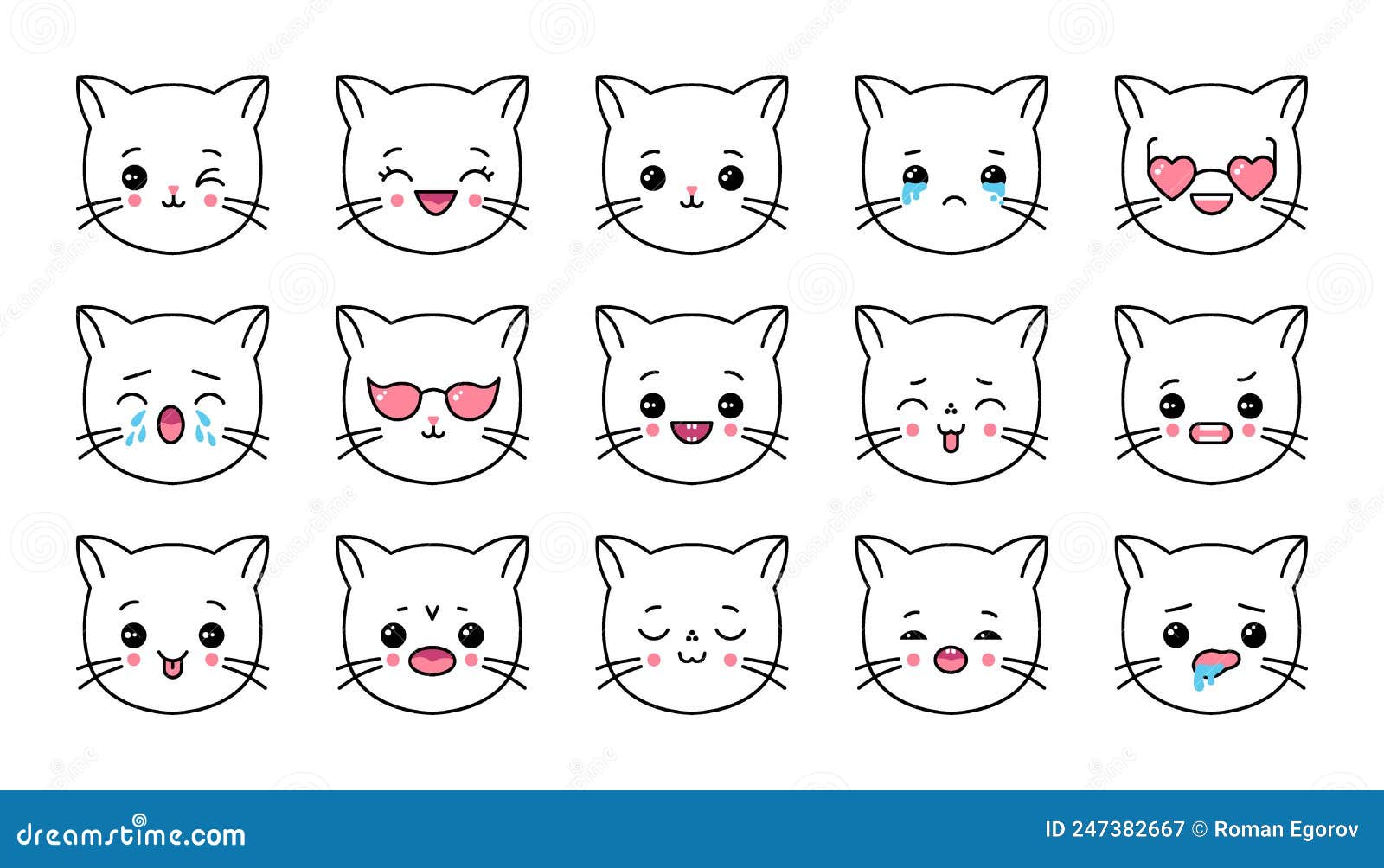 Kawaii Cat Emoji. Cute Expression Kitten Head Emoticon. Cartoon Comic  Wonderful Japanese Characters Stock Vector - Illustration of cute, head:  247382667