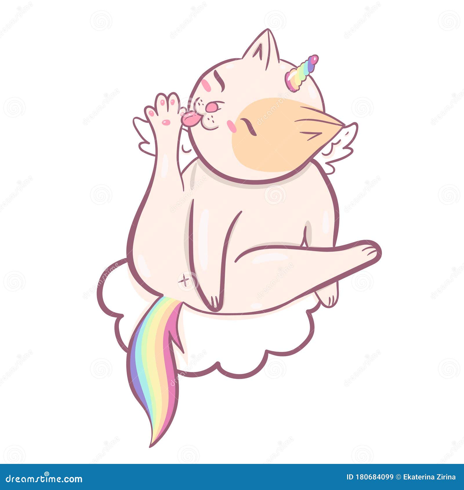 Kawaii Cat Unicorn Character Isolated on White Background. Vector