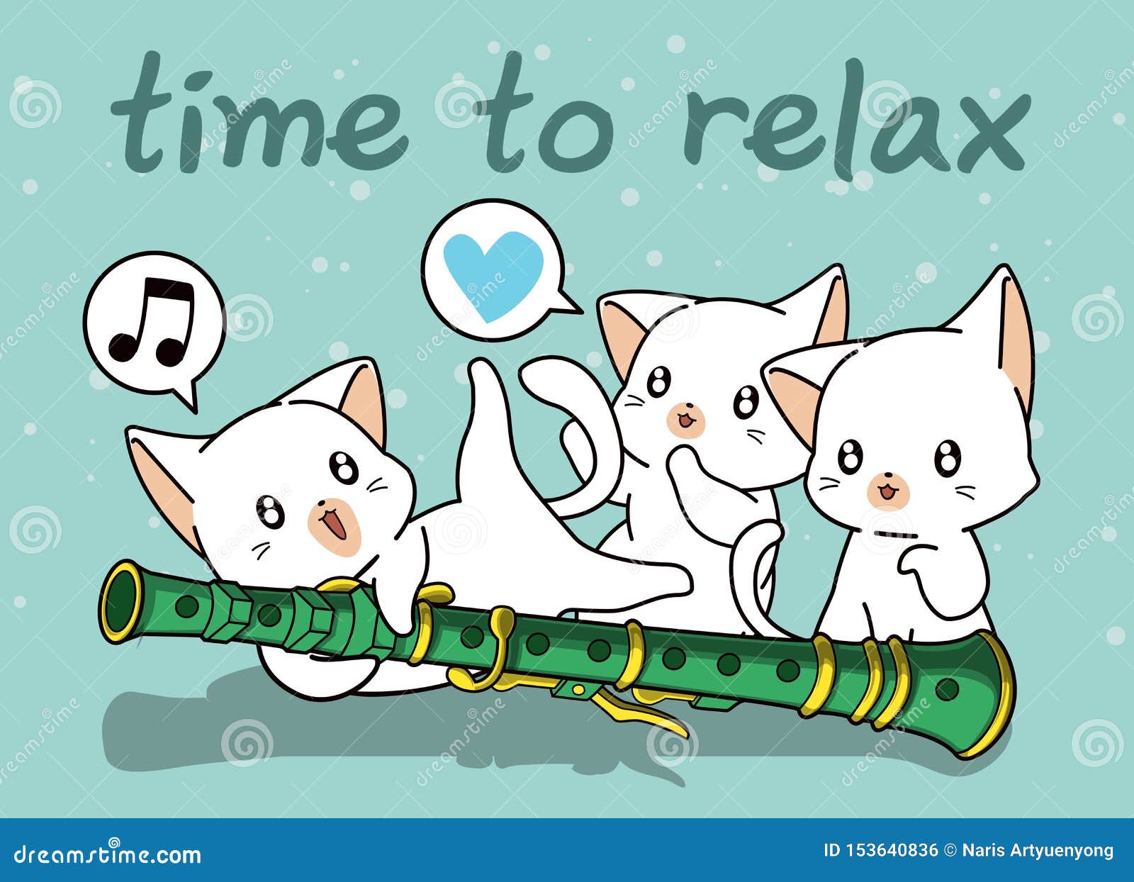 Kawaii cats with a flute stock vector. Illustration of ancient 153640836