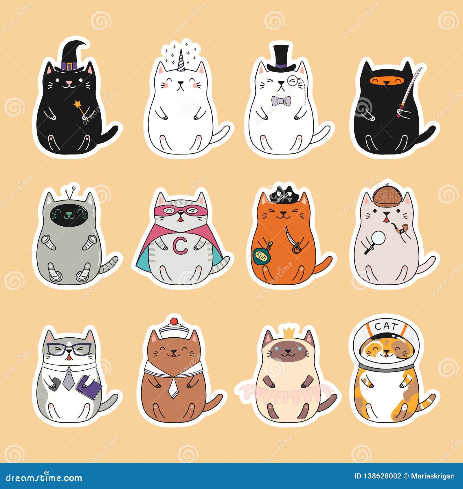 Kawaii Cats Stickers Set Stock Vector Illustration Of Kawaii 138628002