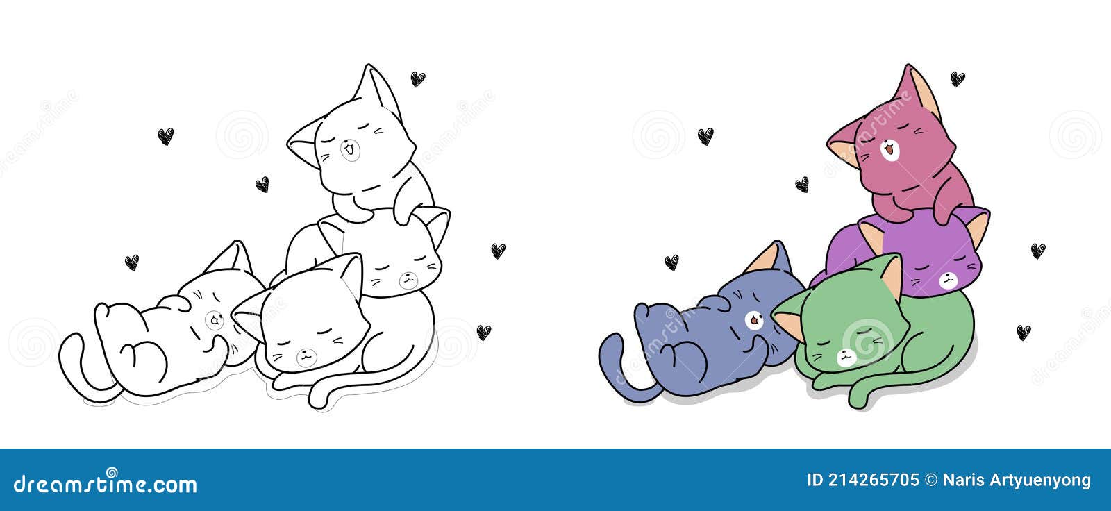 Kawaii Colorido Gatos Dibujos Animados Para Colorear Página Para Niños  Ilustración del Vector - Ilustración de tarjeta, feliz: 214265705