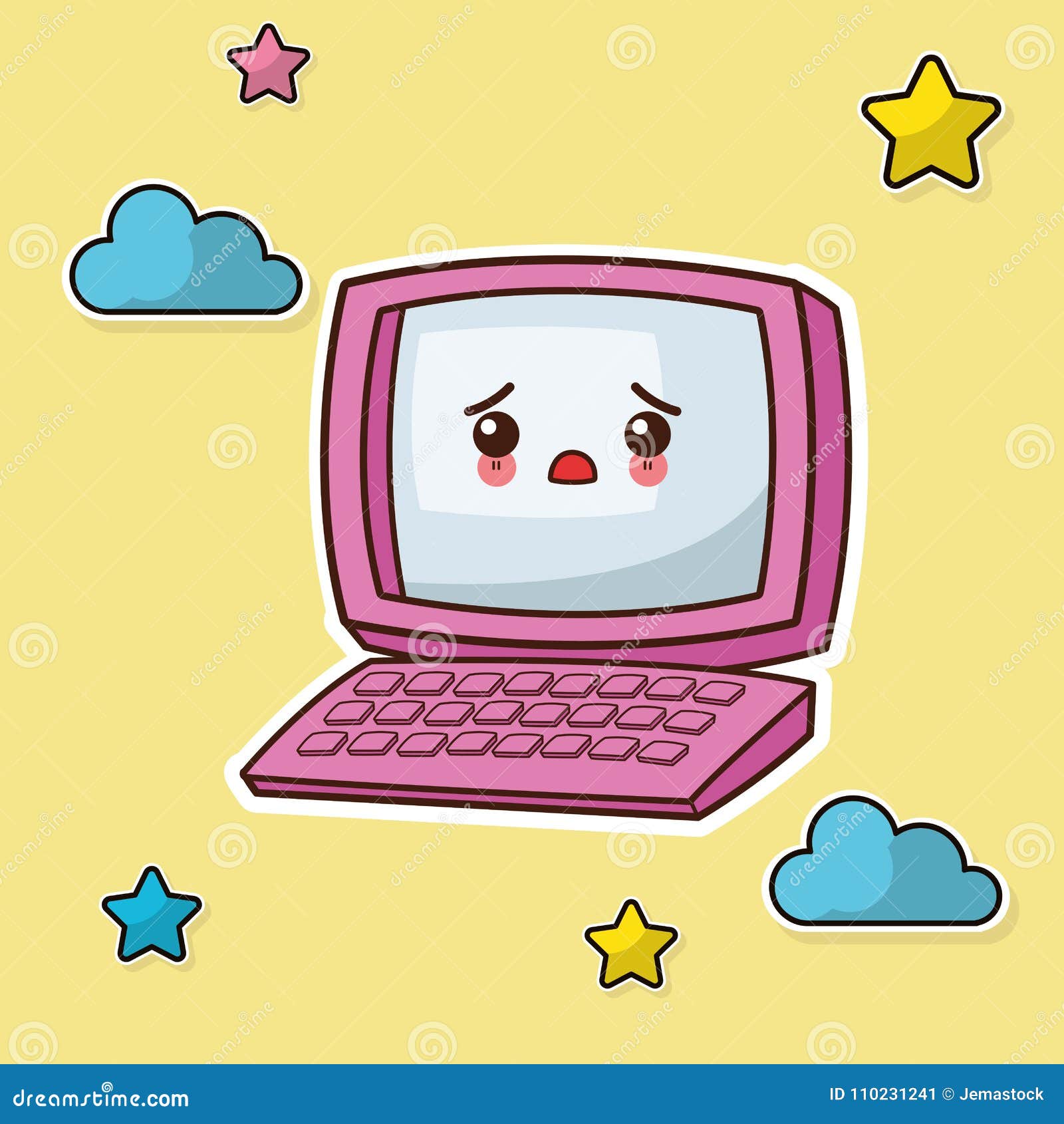 Kawaii computer sad image stock vector. Illustration of sign - 110231241