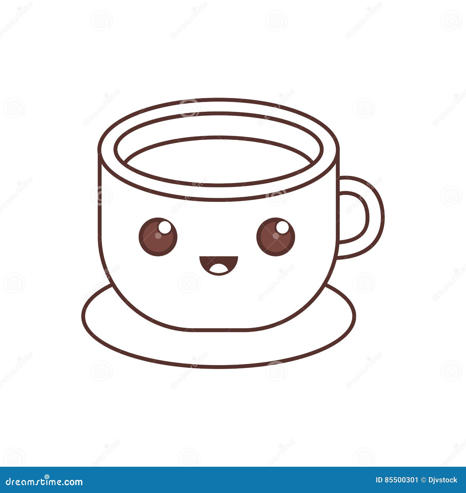 Kawaii Cup Coffee Liquid Fresh with Plate Thin Line Stock Illustration
