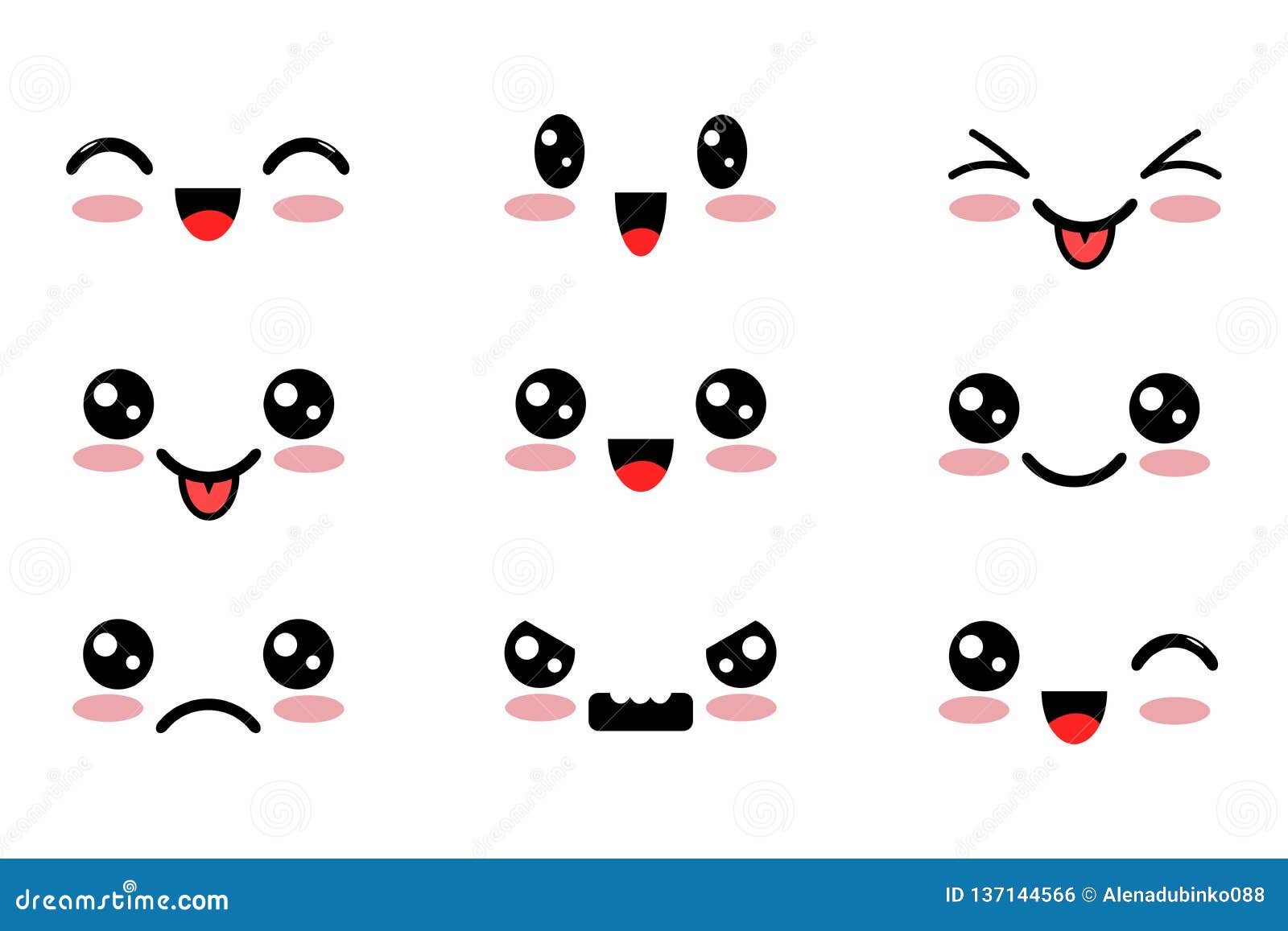 Kawaii cute faces Manga style eyes and mouths Funny cartoon japanese  emoticon in in different expressions mega Big Set Expression anime  character and emoticon face illustration Background Print 23248646  Vector Art at