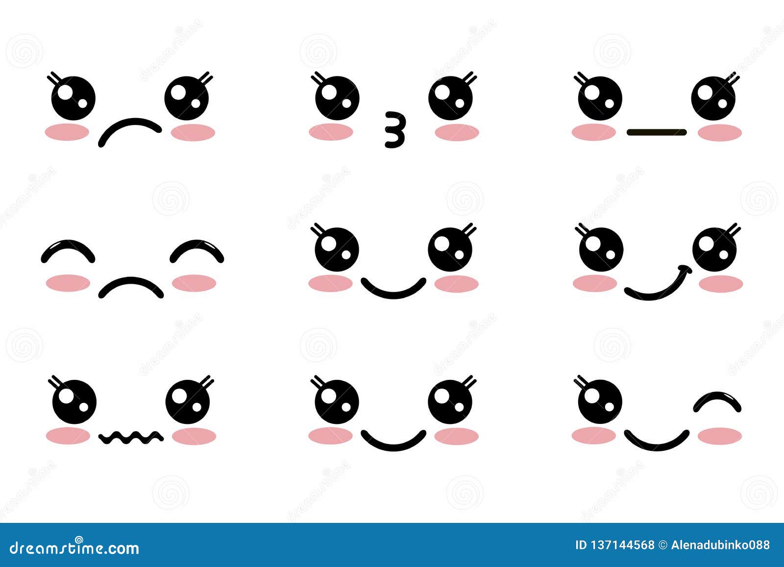 Set of cute kawaii emoticons emoji Expression faces in the style of  Japanese anime manga Vector illustration Stock Vector  Adobe Stock