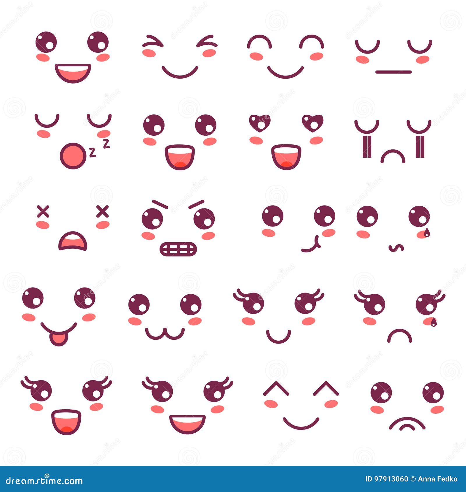 Kawaii Cute Faces, Kawaii Emoticons, Adorable Characters Icons Design ...