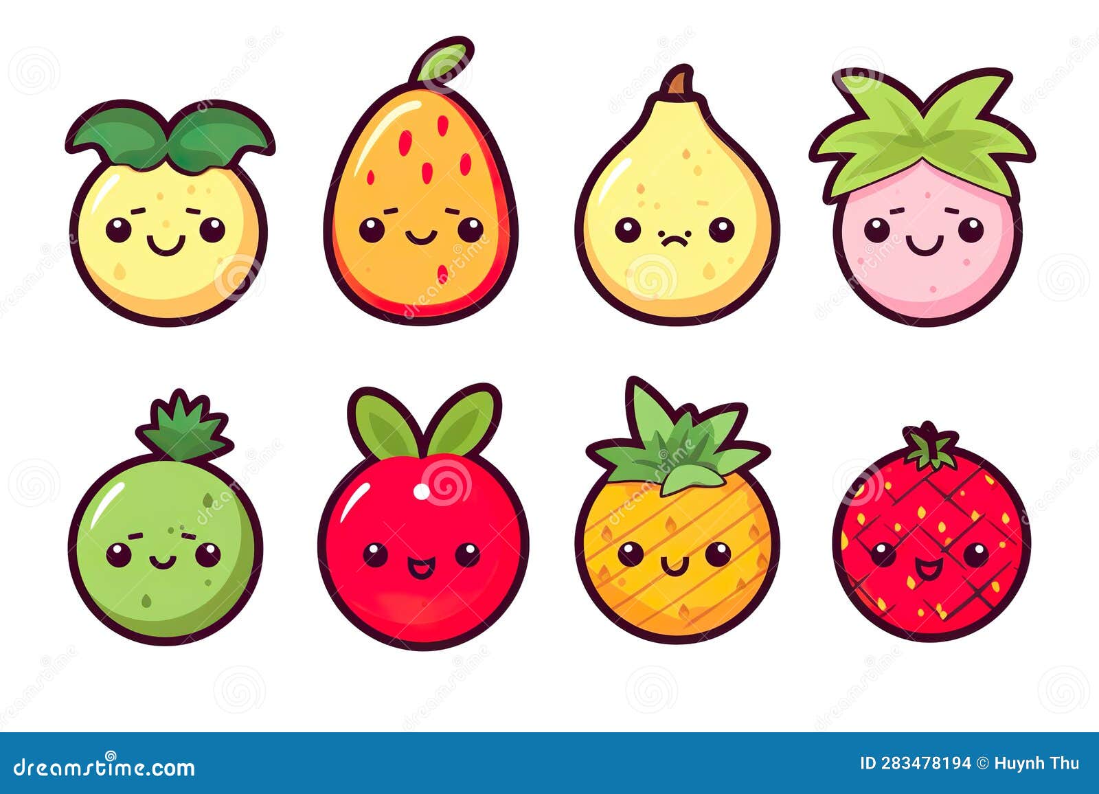 Kawaii Cute Fruits Sticker Image, in the Style of Kawaii Art, Meme