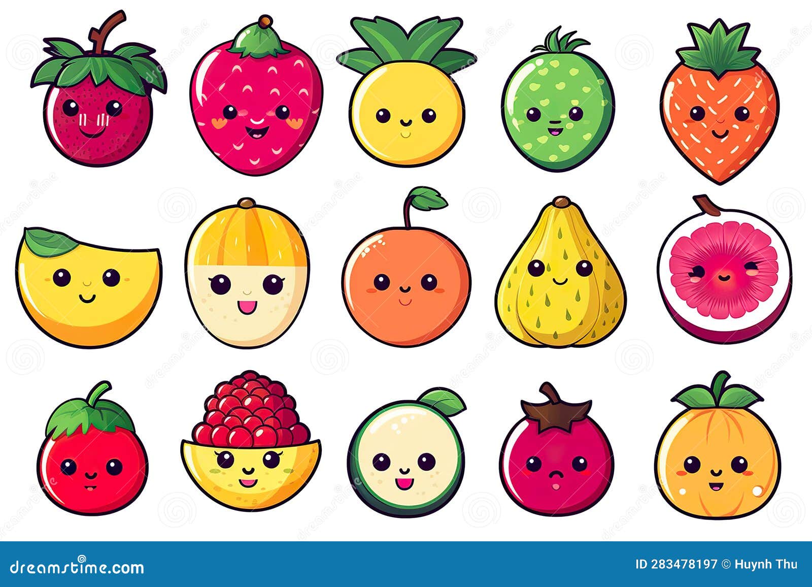 Kawaii Cute Fruits Sticker Image, in the Style of Kawaii Art, Meme