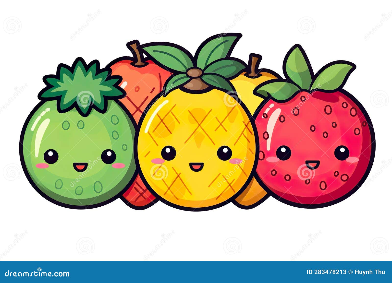 Kawaii Cute Fruits Sticker Image, in the Style of Kawaii Art, Meme