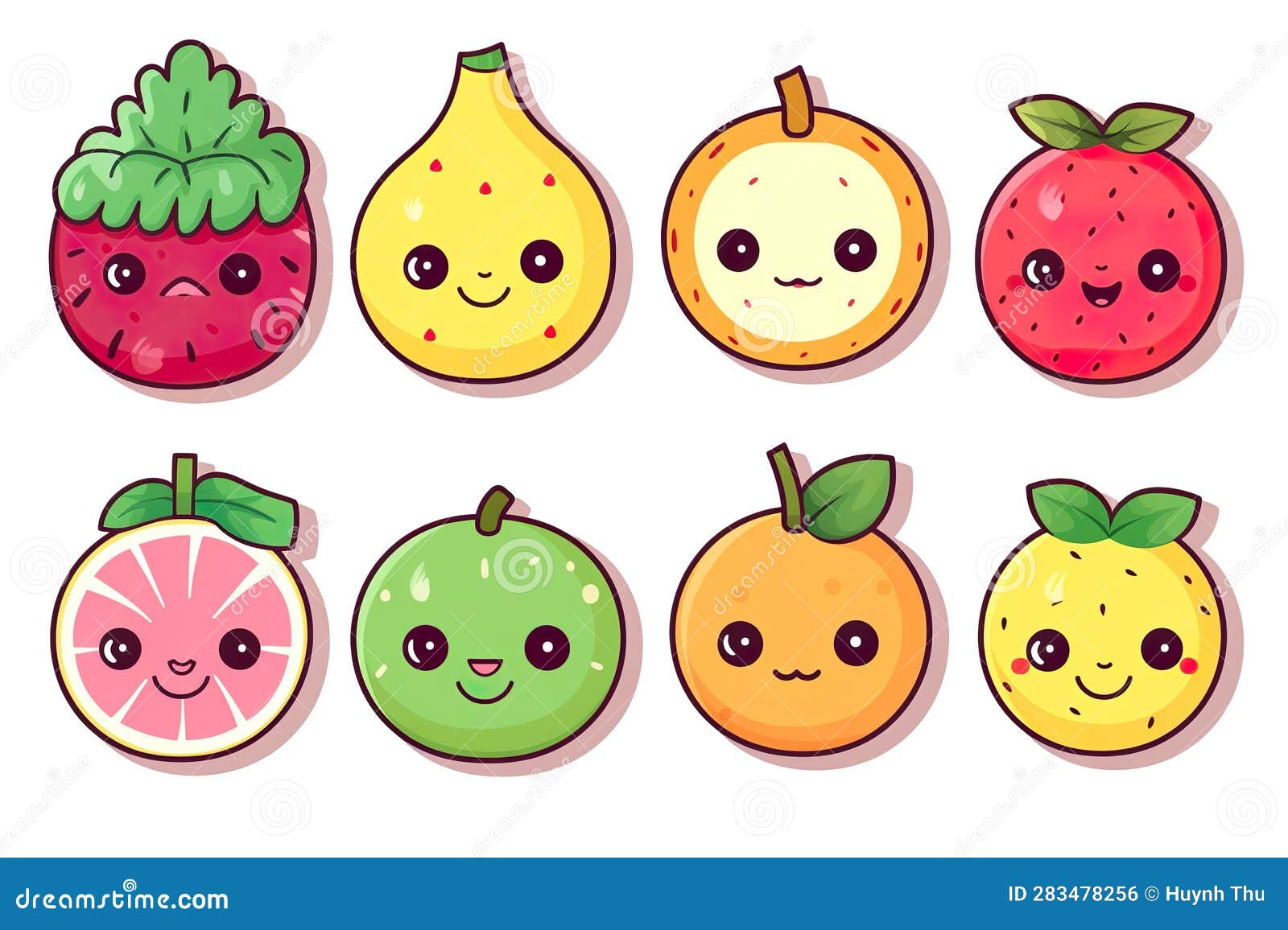 Kawaii Cute Fruits Sticker Image, in the Style of Kawaii Art, Meme