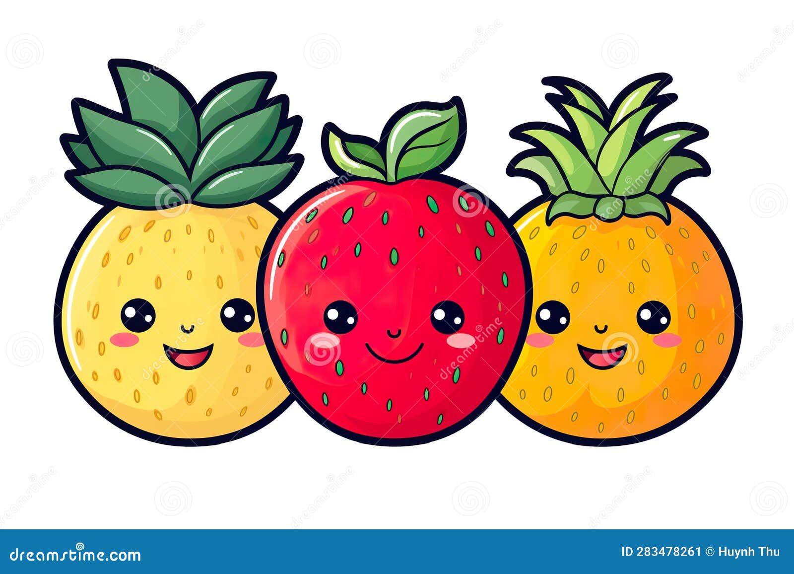 Kawaii Cute Fruits Sticker Image, in the Style of Kawaii Art, Meme