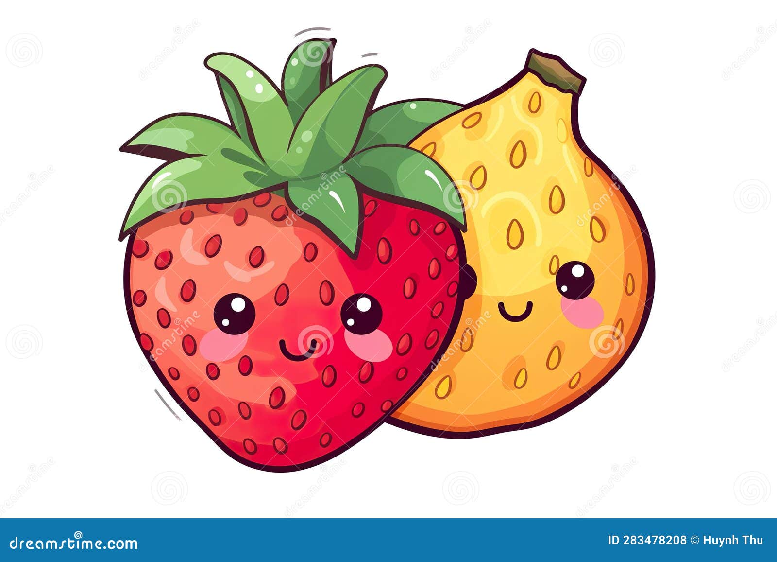 Kawaii Cute Fruits Sticker Image, in the Style of Kawaii Art, Meme