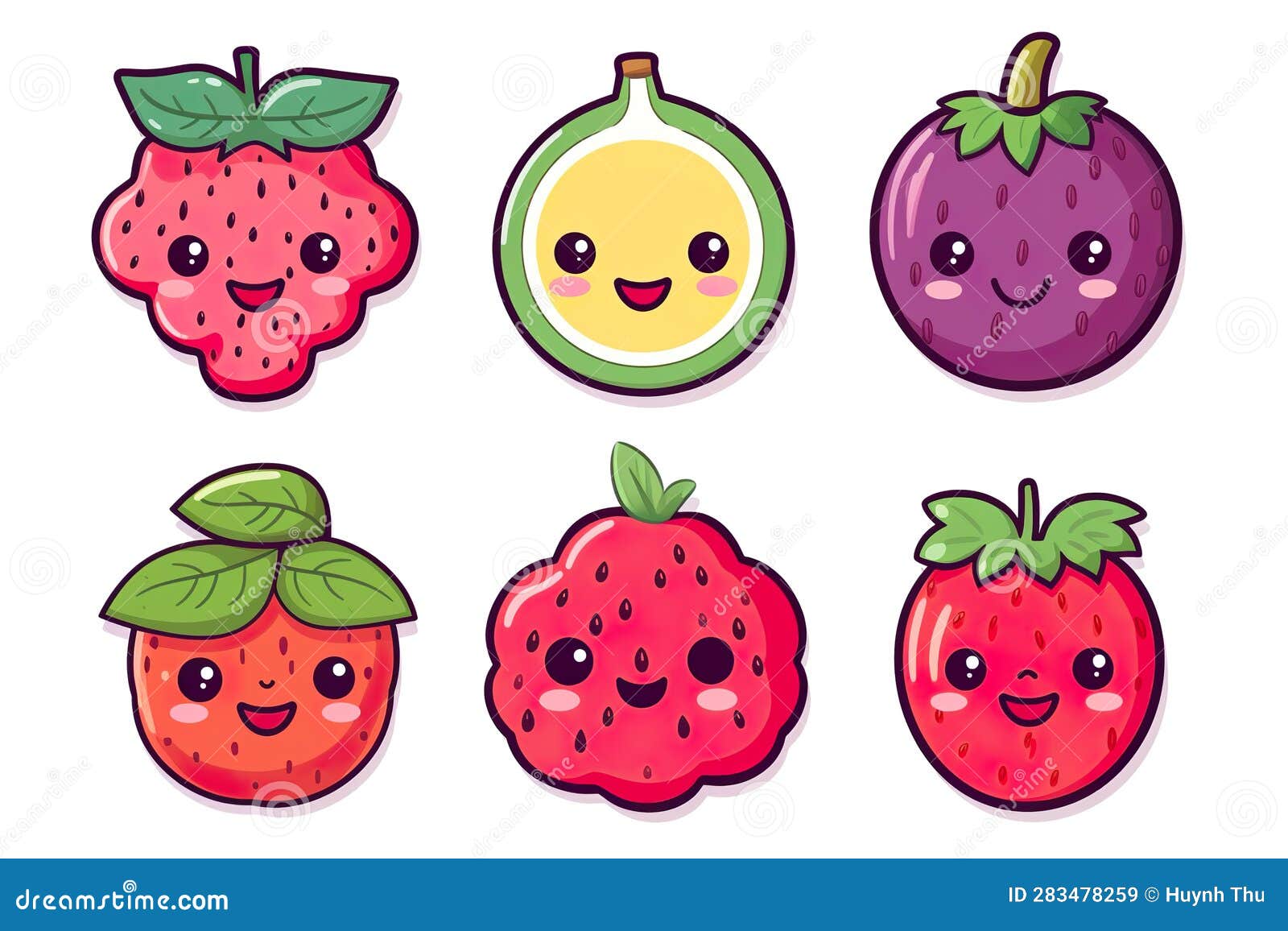 Kawaii Cute Fruits Sticker Image, in the Style of Kawaii Art, Meme