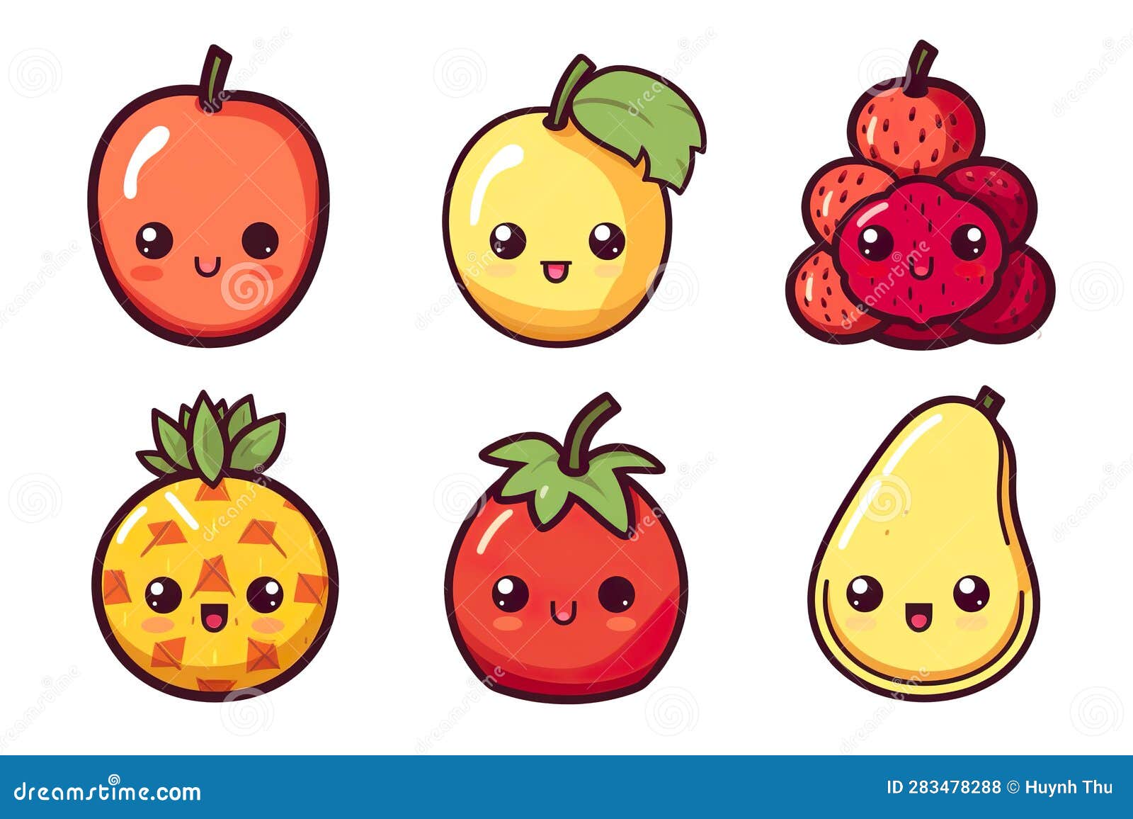 Kawaii Cute Fruits Sticker Image, in the Style of Kawaii Art, Meme