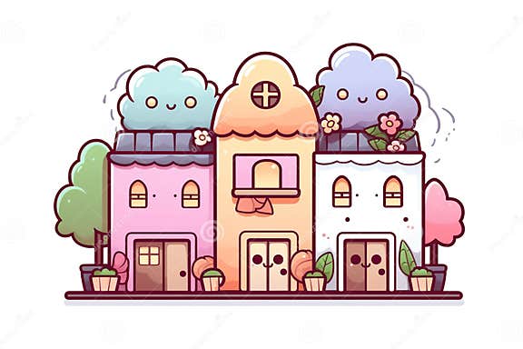 Kawaii Cute Houses Sticker Image, in the Style of Kawaii Art PNG Stock ...