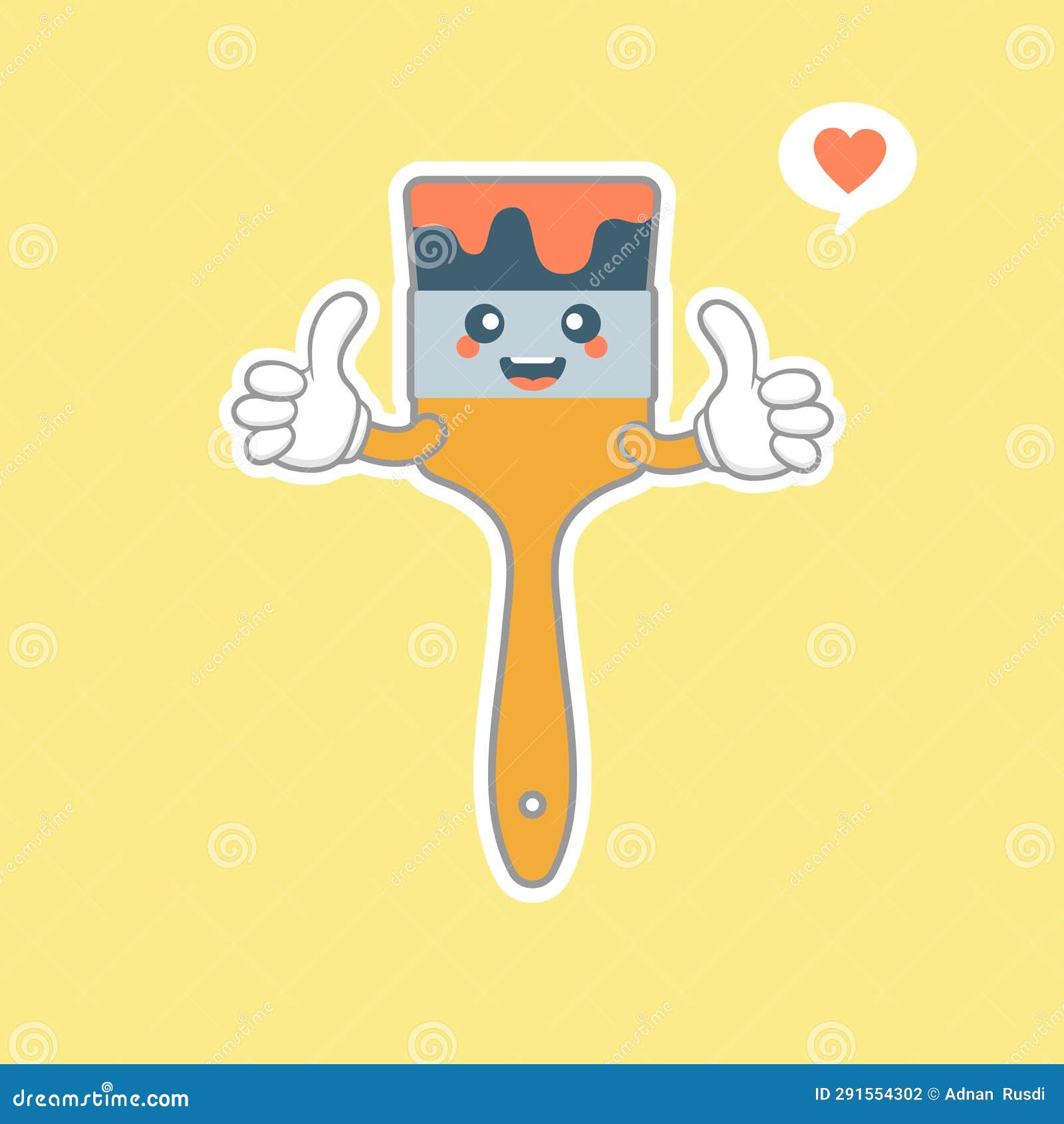 Kawaii and Cute Paint Brush Flat Design Vector Illustration Stock