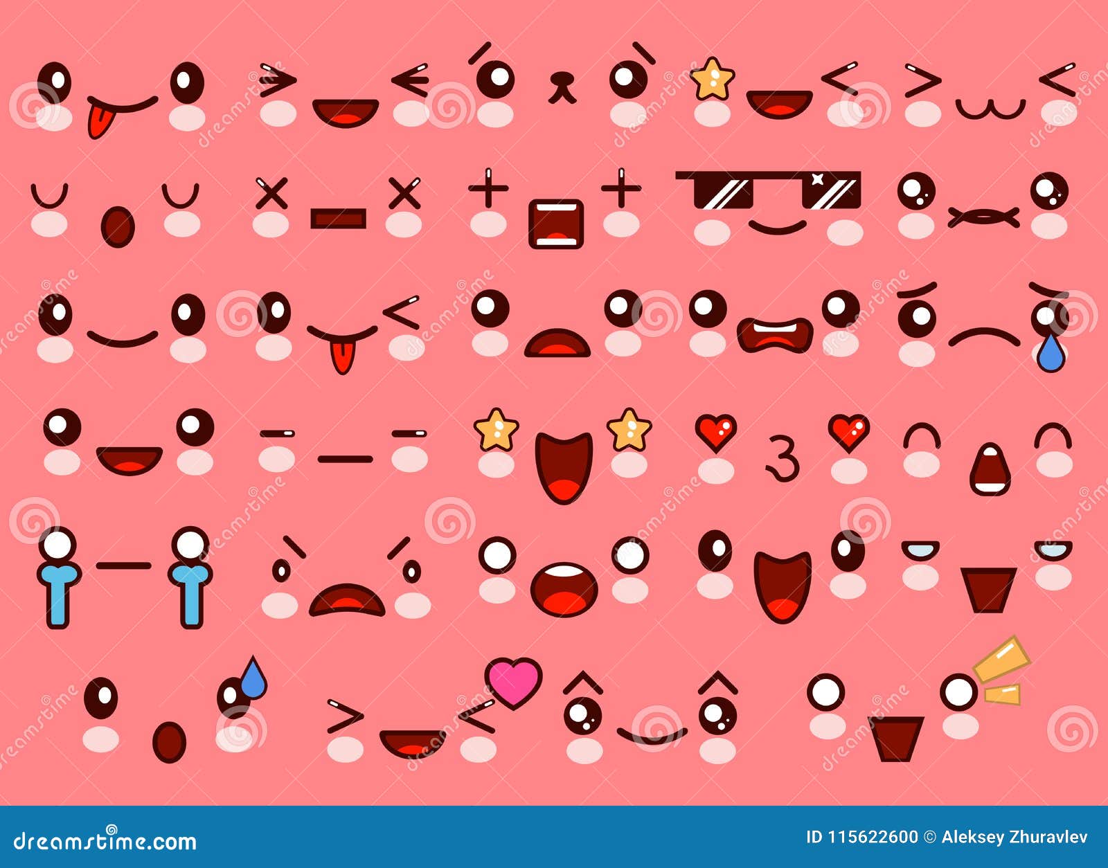 kawaii cute smile emoticons japanese anime emoji faces expressions vector cartoon style comic sketch icons set eps kawaii cute 115622600