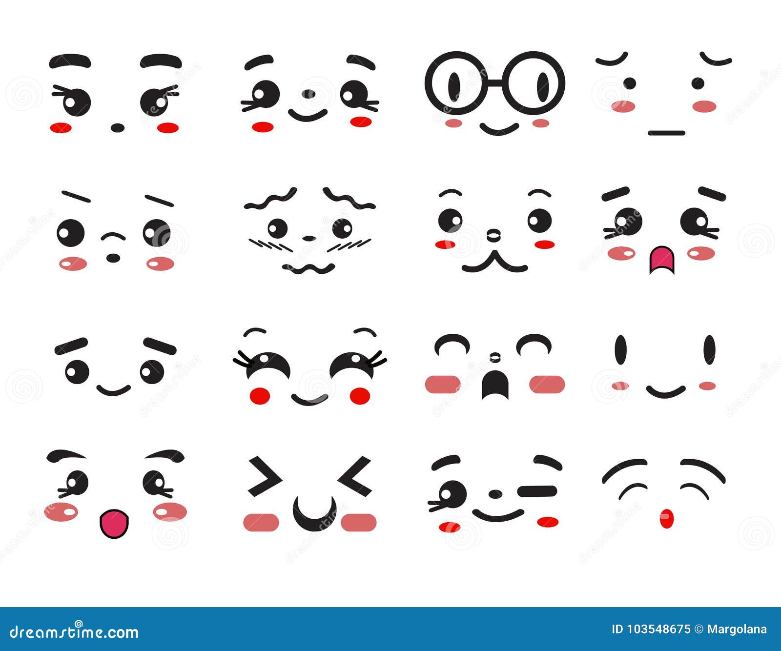 Face Expressions Icons Line Kawaii Face Expression Japanese Anime  Character Stock Vector  Illustration of emotion funny 189427605