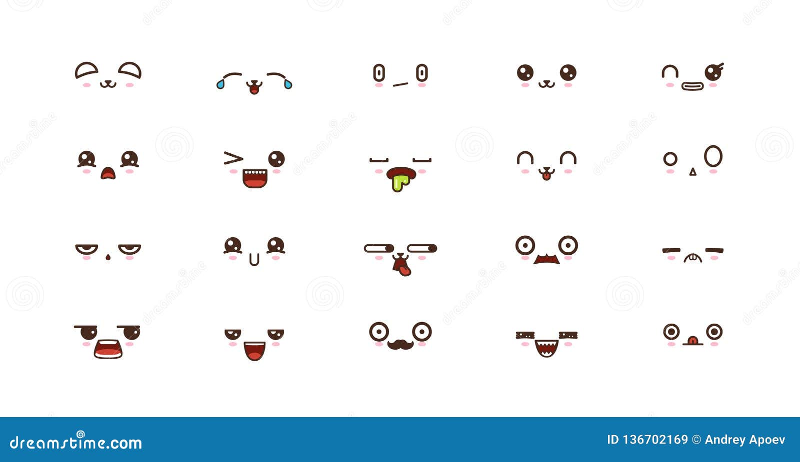 Kawaii Smile Emoticons Japanese Emoji Stock Vector Illustration Of Emoji Face 136702169