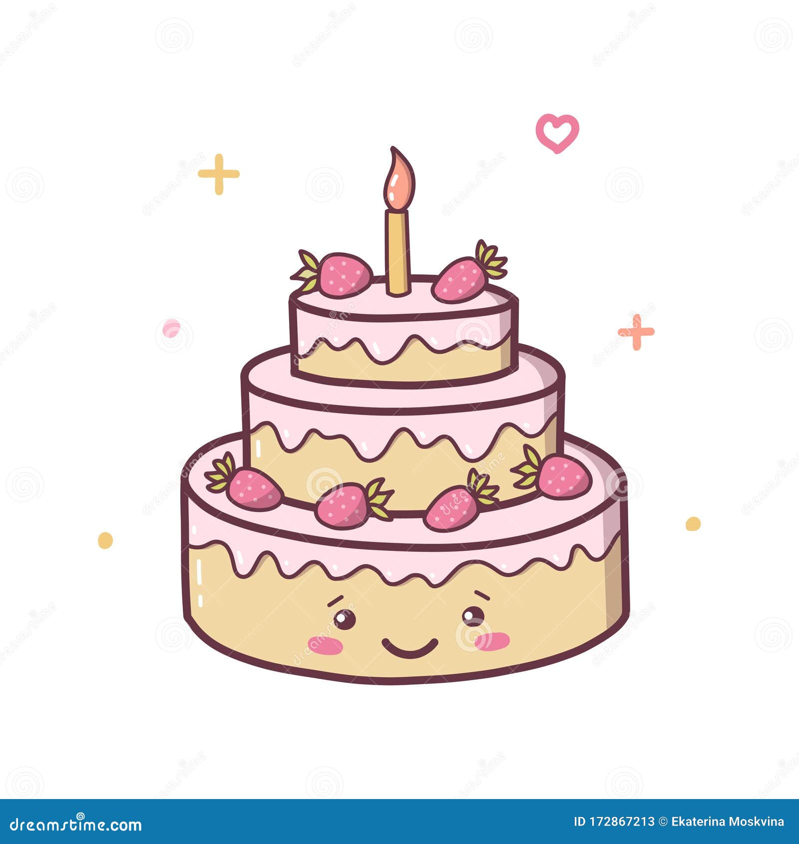 Kawaii Feliz Pastel De Cumpleaños Ilustración del Vector - Ilustración de  pastel, trendy: 172867213