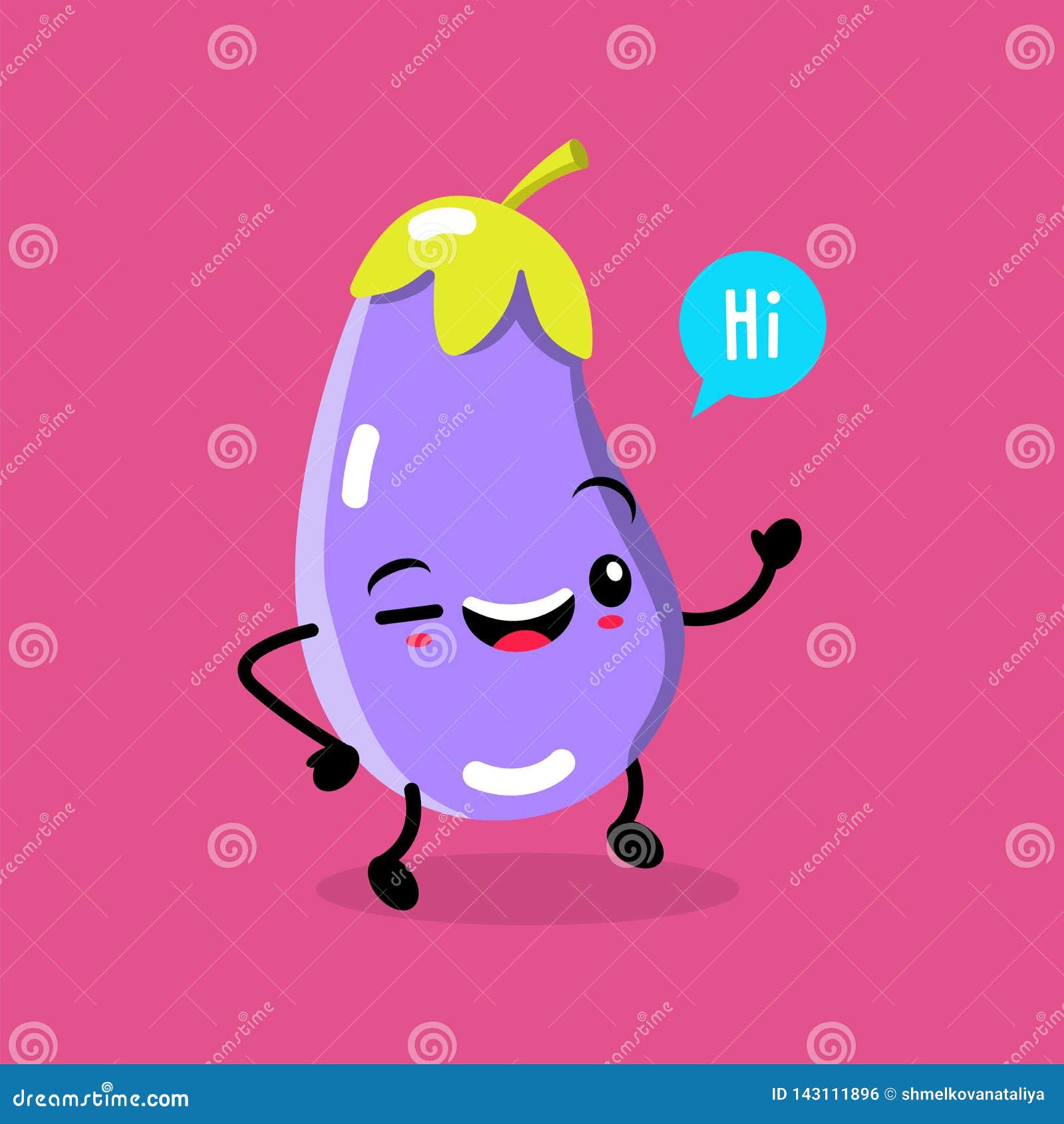Kawaii Food Vector Cartoon Eggplant Happy Funny Asian