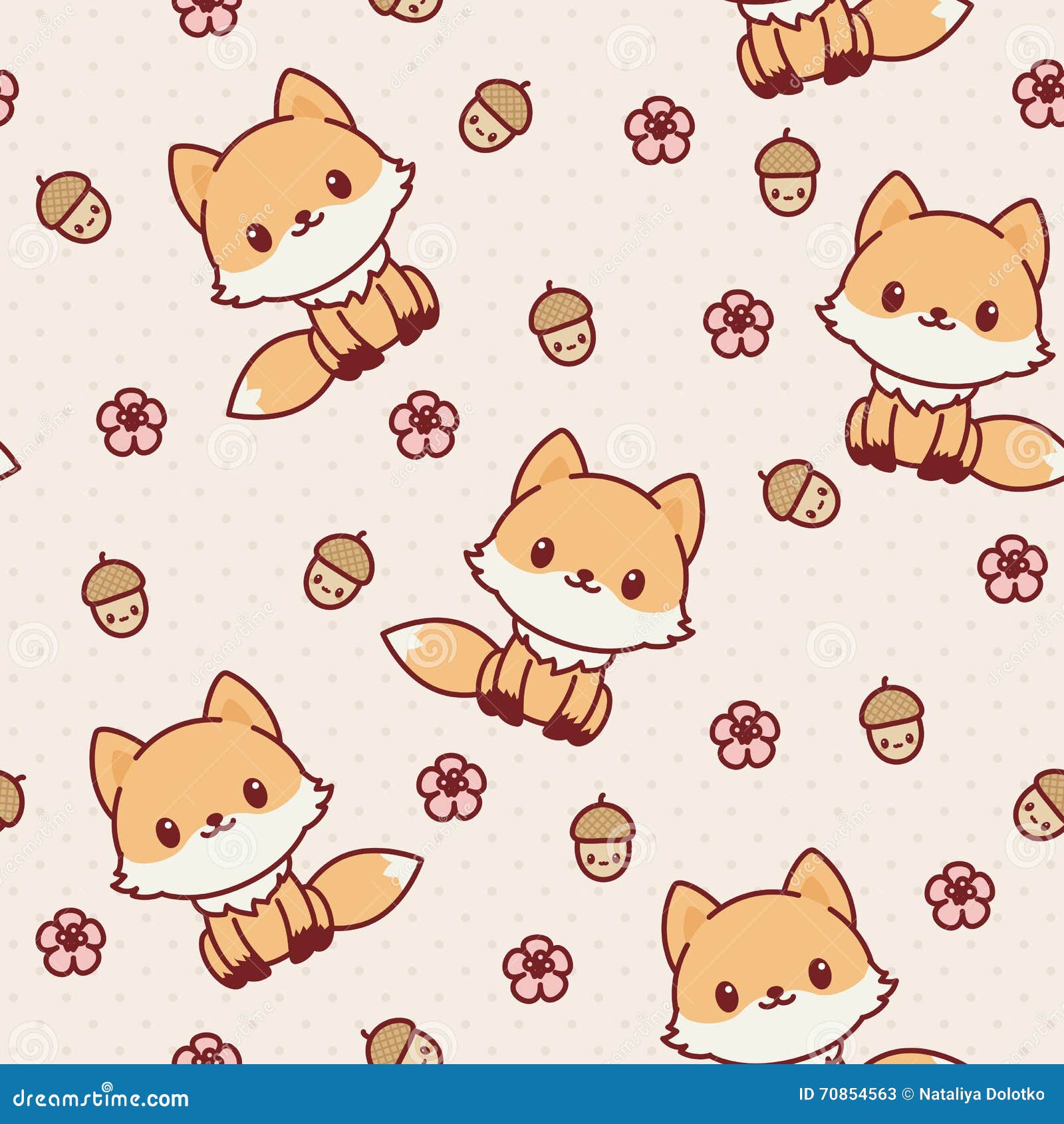 Kawaii Fox Seamless Wallpaper Stock Vector Illustration Of Wallpaper Animal