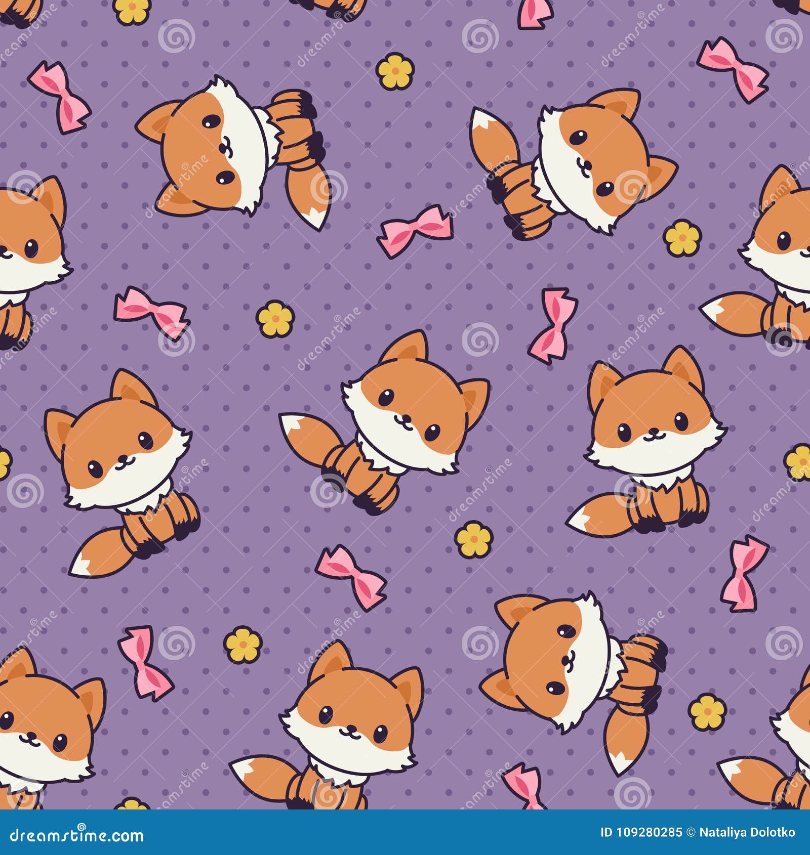 Kawaii animais papel de parede sem costura imagem vetorial de