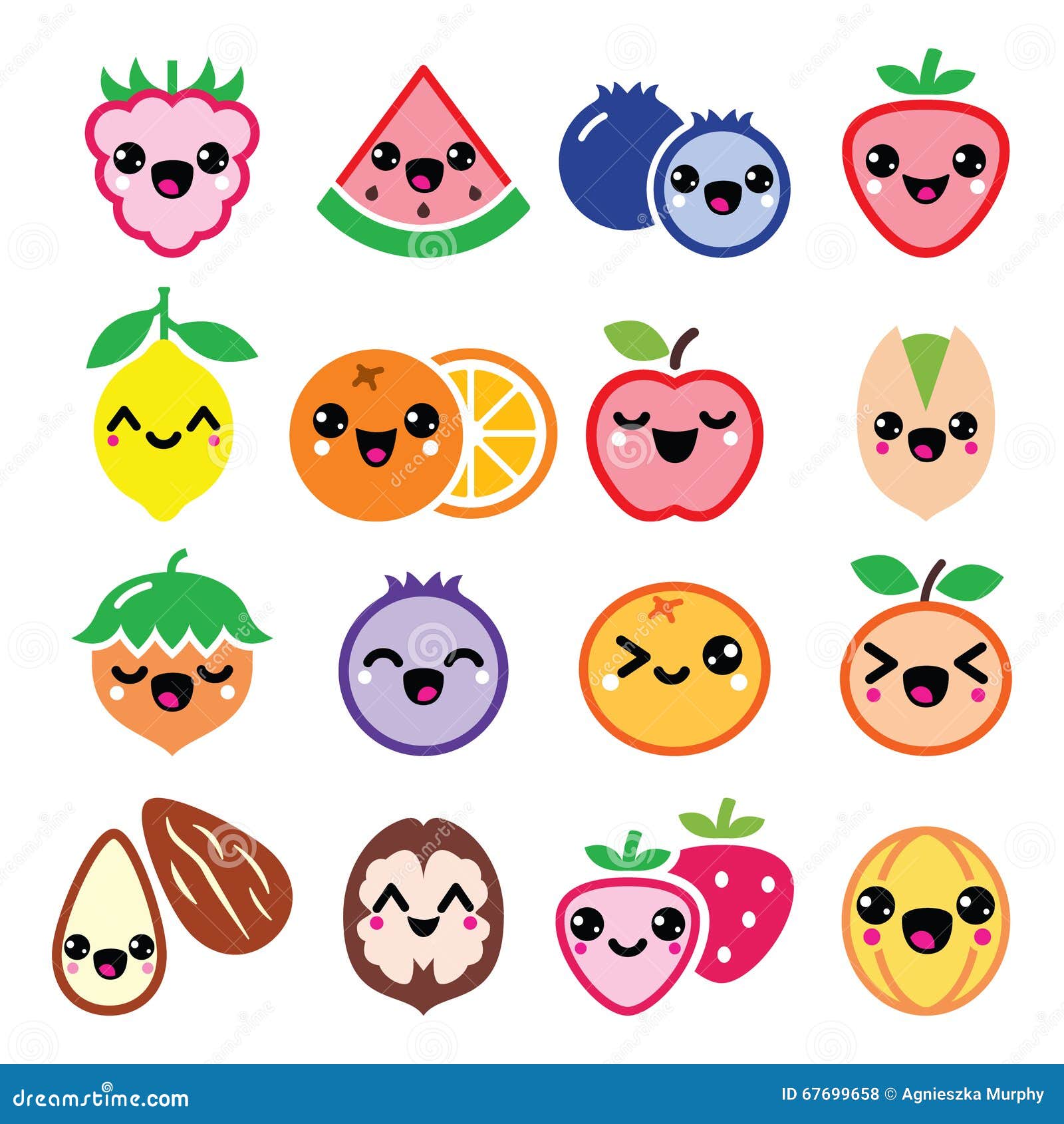 Kawaii Fruit And Nuts Cute Characters Design Stock Vector ...