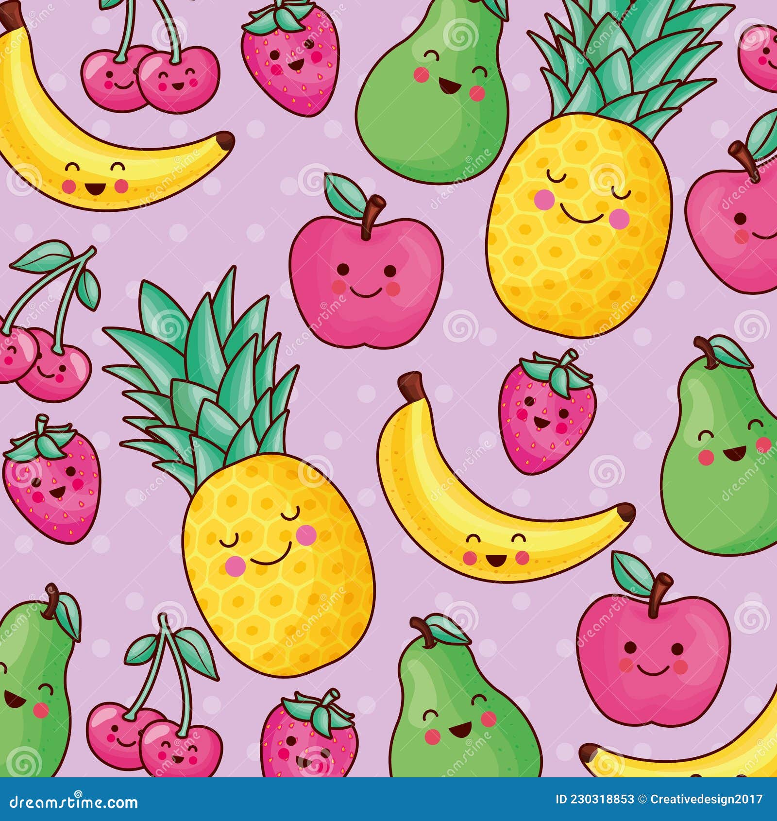 Kawaii fruits pattern stock vector. Illustration of lemon 230318853