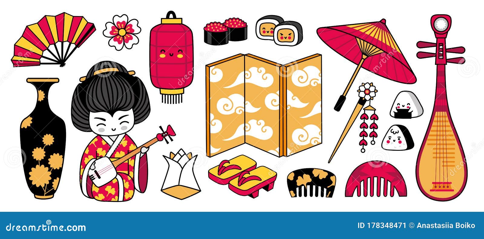 Big set kawaii japanese cartoon stickers Vector Image