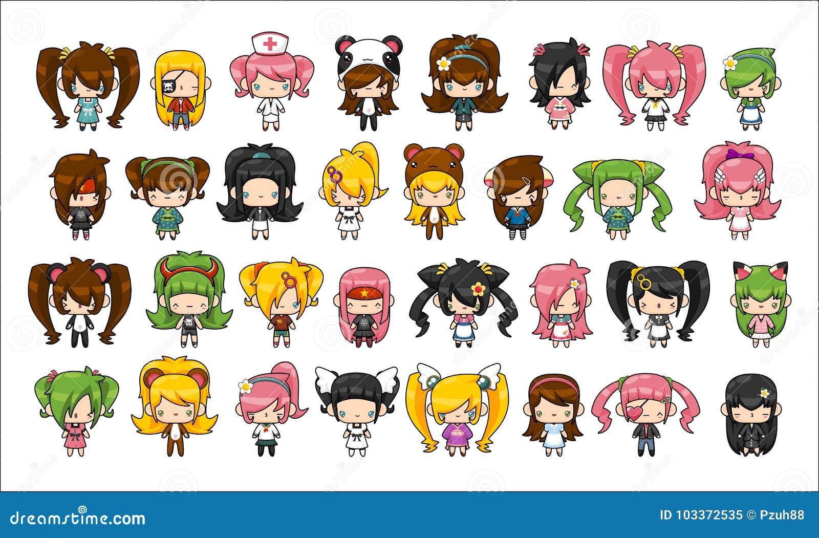 Kawaii Girls Pack Stock Vector Illustration Of Cute 103372535