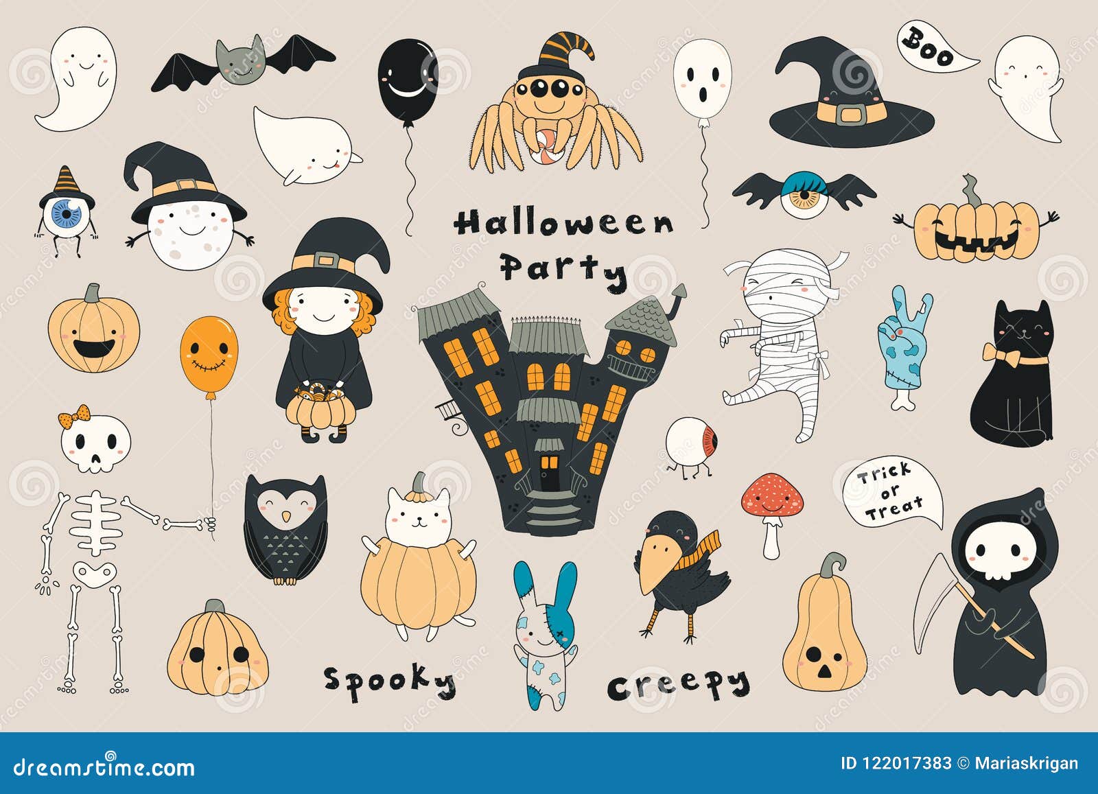 Kawaii Halloween set stock vector. Illustration of doodle - 122017383