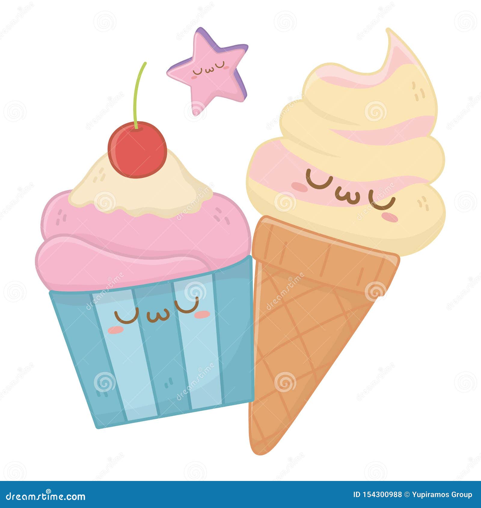Kawaii of Ice Cream Cartoon Design Stock Vector - Illustration of anime,  style: 154300988