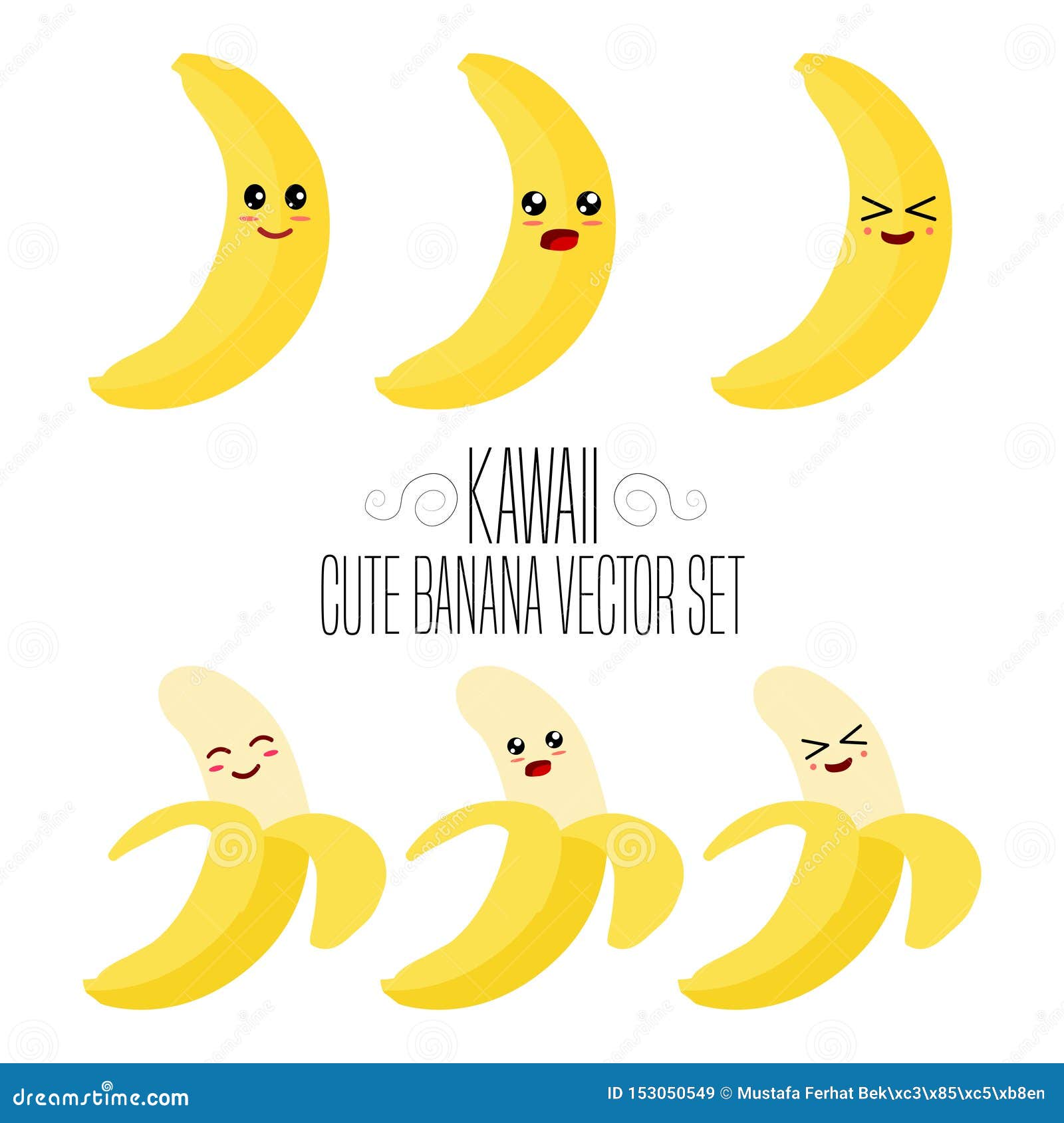 kawaii  banana template. cute  of an banana`s friendliness. hand made adorable background art. vegetable wallp