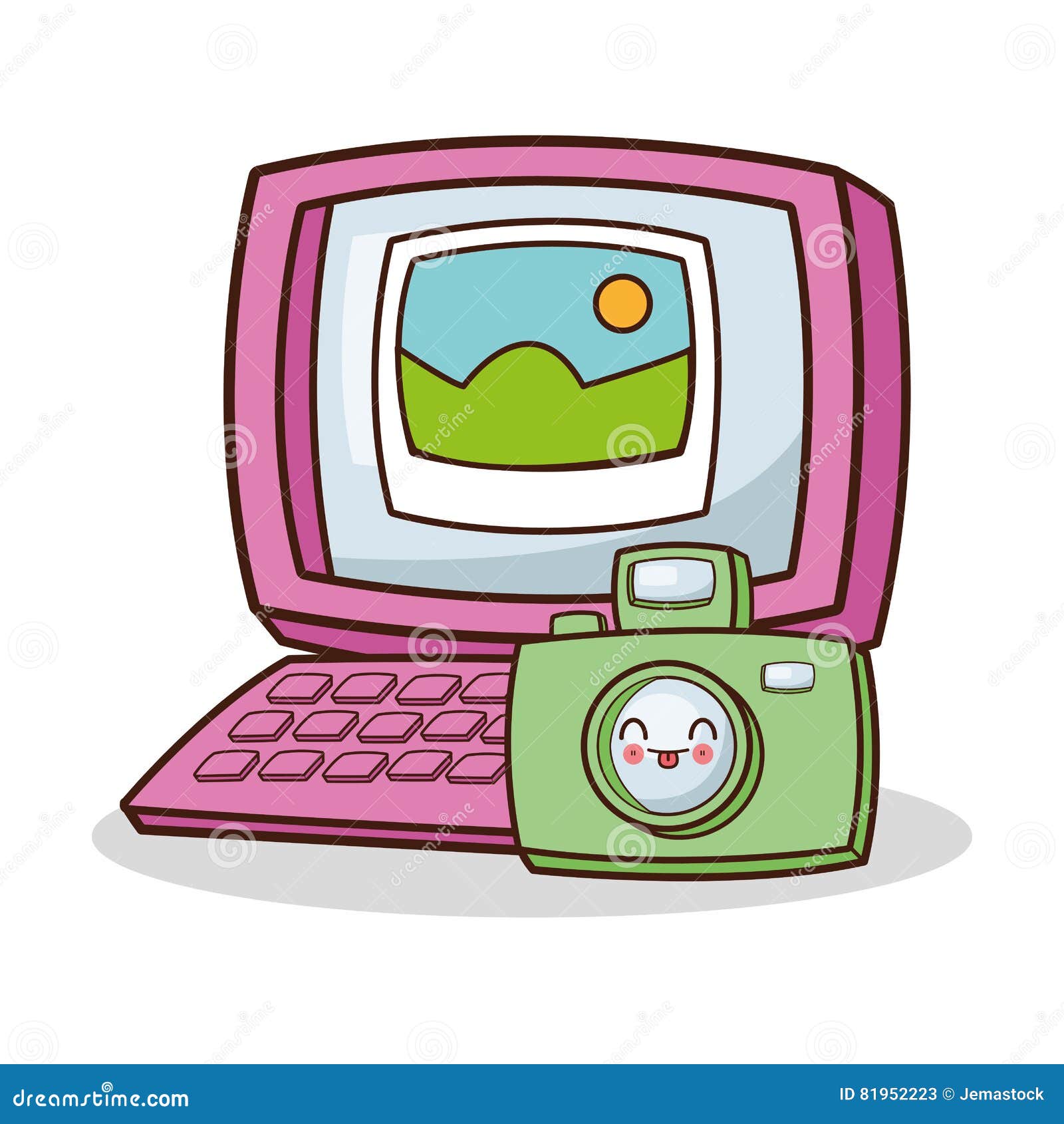 Kawaii laptop design stock vector. Illustration of eyes - 81952223