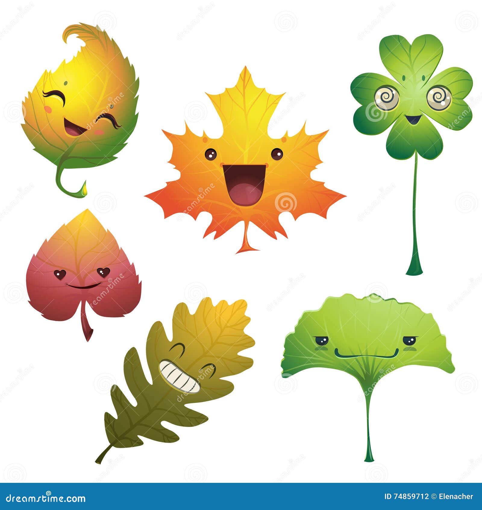 Kawaii leaves stock illustration. Illustration of foliage - 74859712
