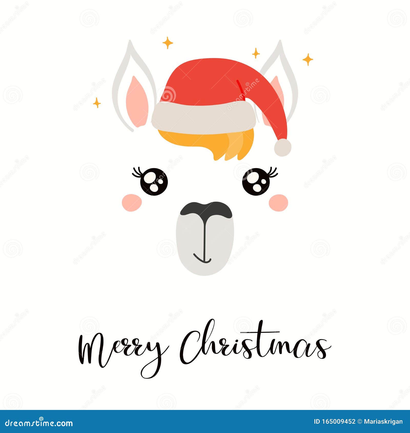 Download Kawaii Llama Face Christmas Card Stock Vector ...
