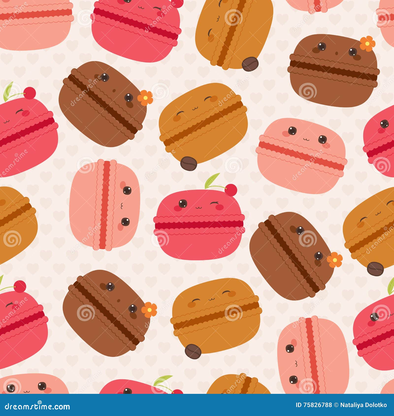 Kawaii Macarons Seamless Pattern Stock Vector - Illustration of ...