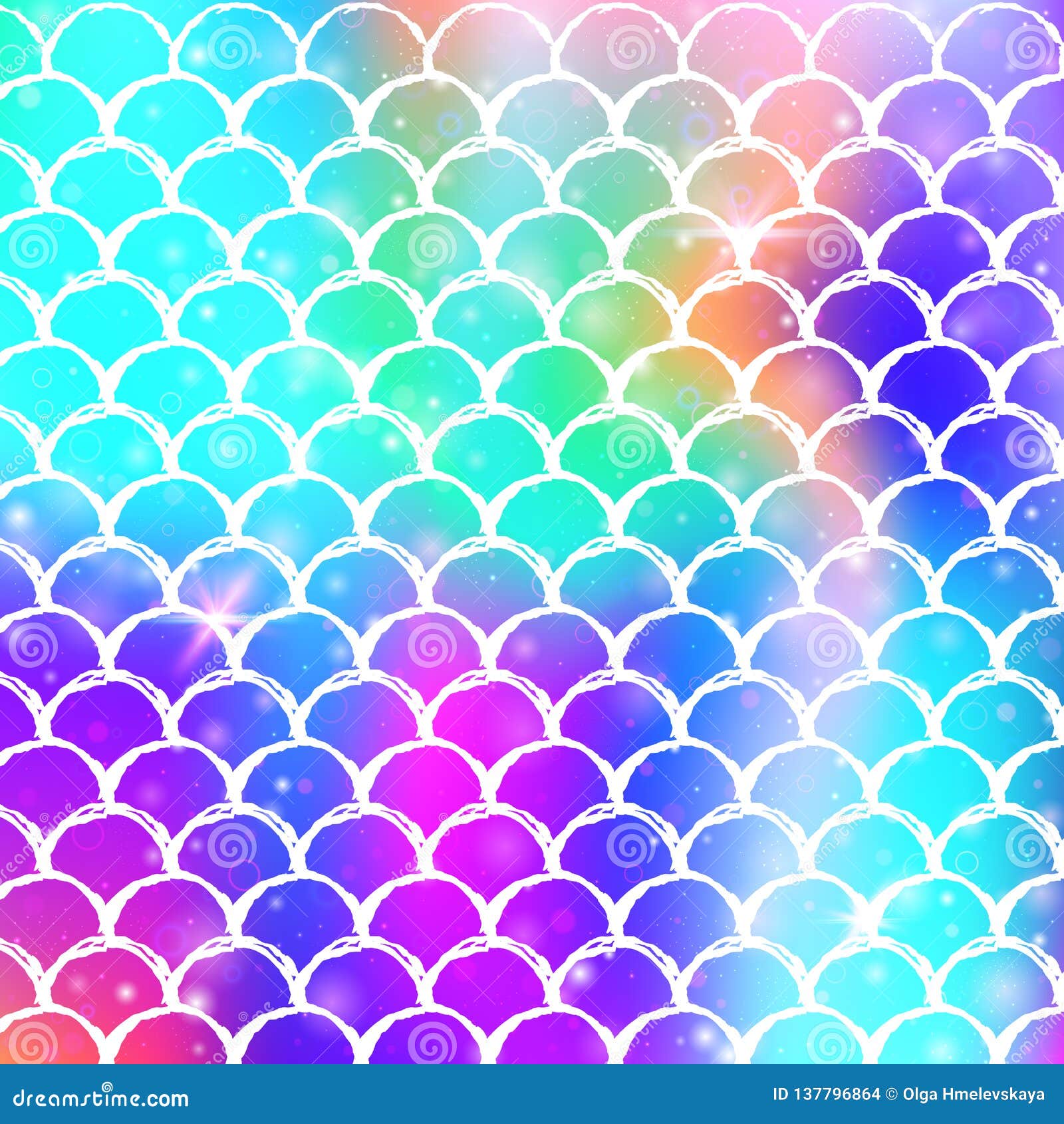 Kawaii Mermaid Background with Princess Rainbow Scales Pattern. Stock ...