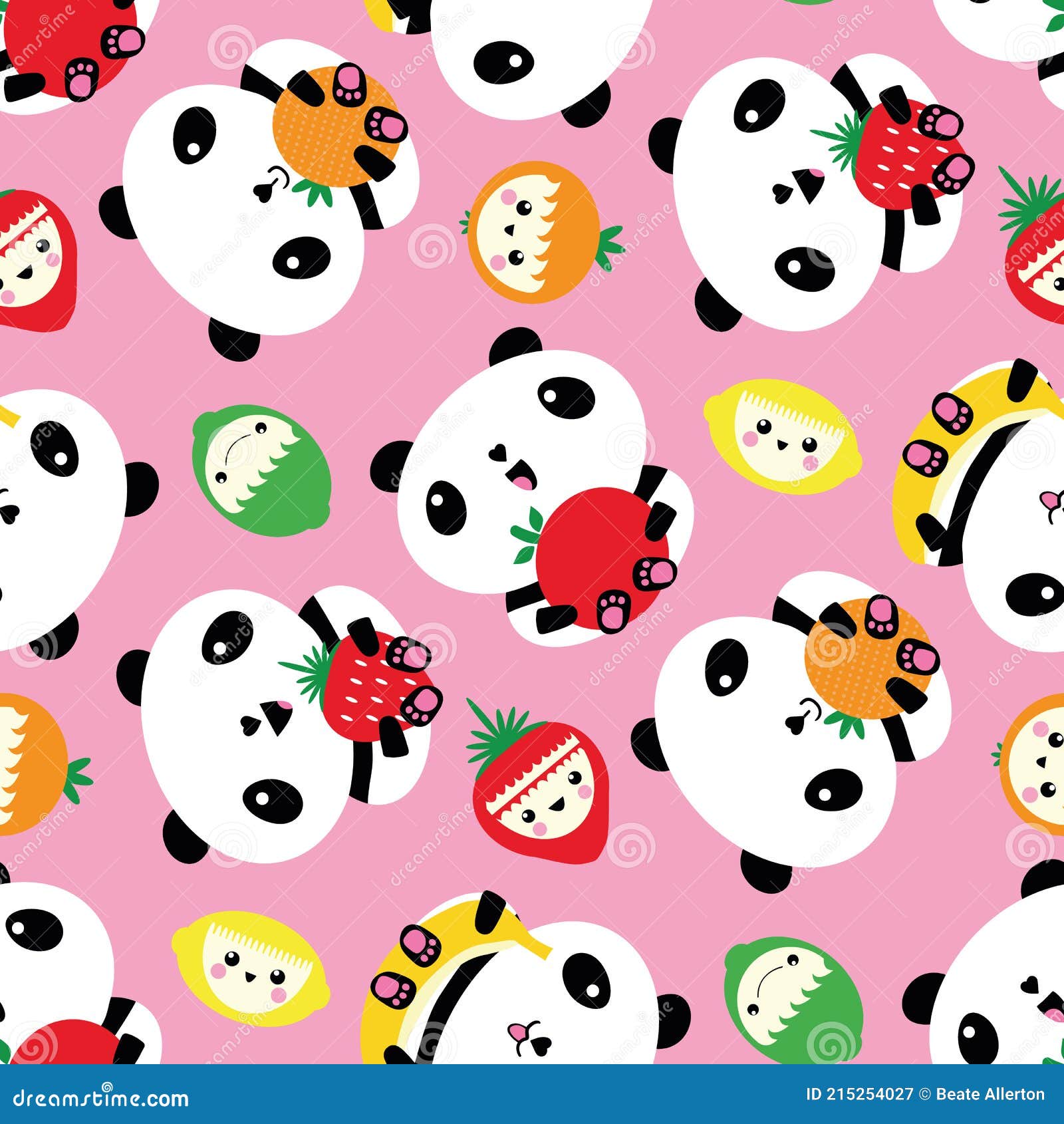 Kawaii Panda E Fundo Do Vetor De Frutos Sem Costura. Ursos De Desenho  Animado E Frutos De Caráter Rindo Espalhados a Rosa Ilustração do Vetor -  Ilustração de backdrop, urso: 215254027