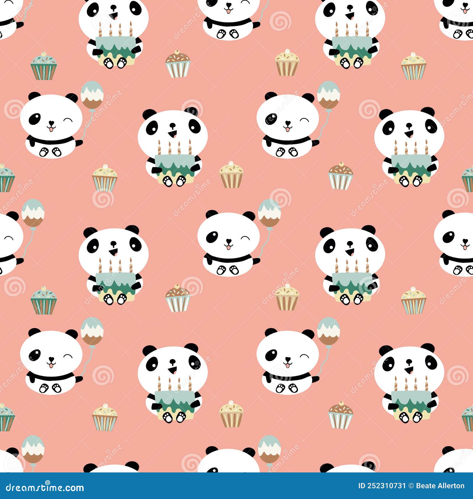 Cute kawaii panda seamless border banner Vector Image