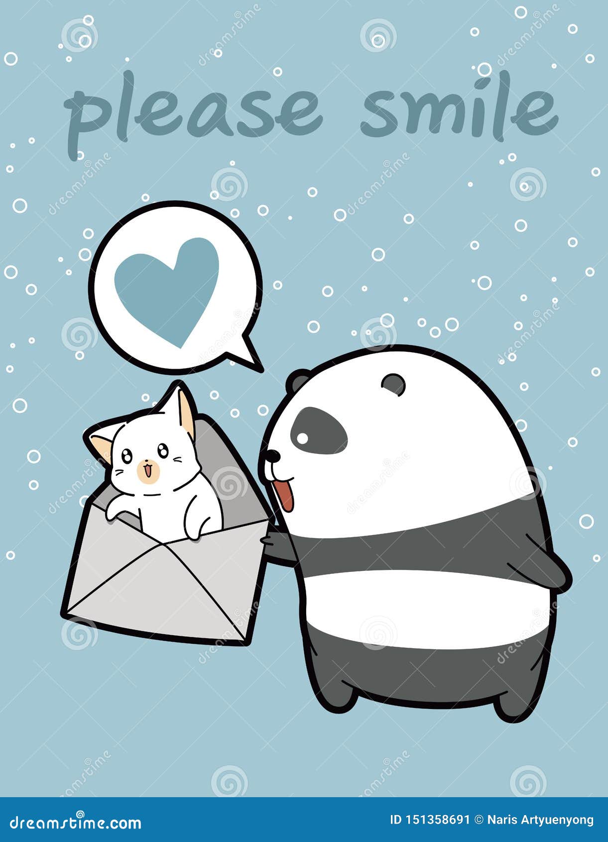 Kawaii Panda Is Holding Cat In The Envelope Stock Vector