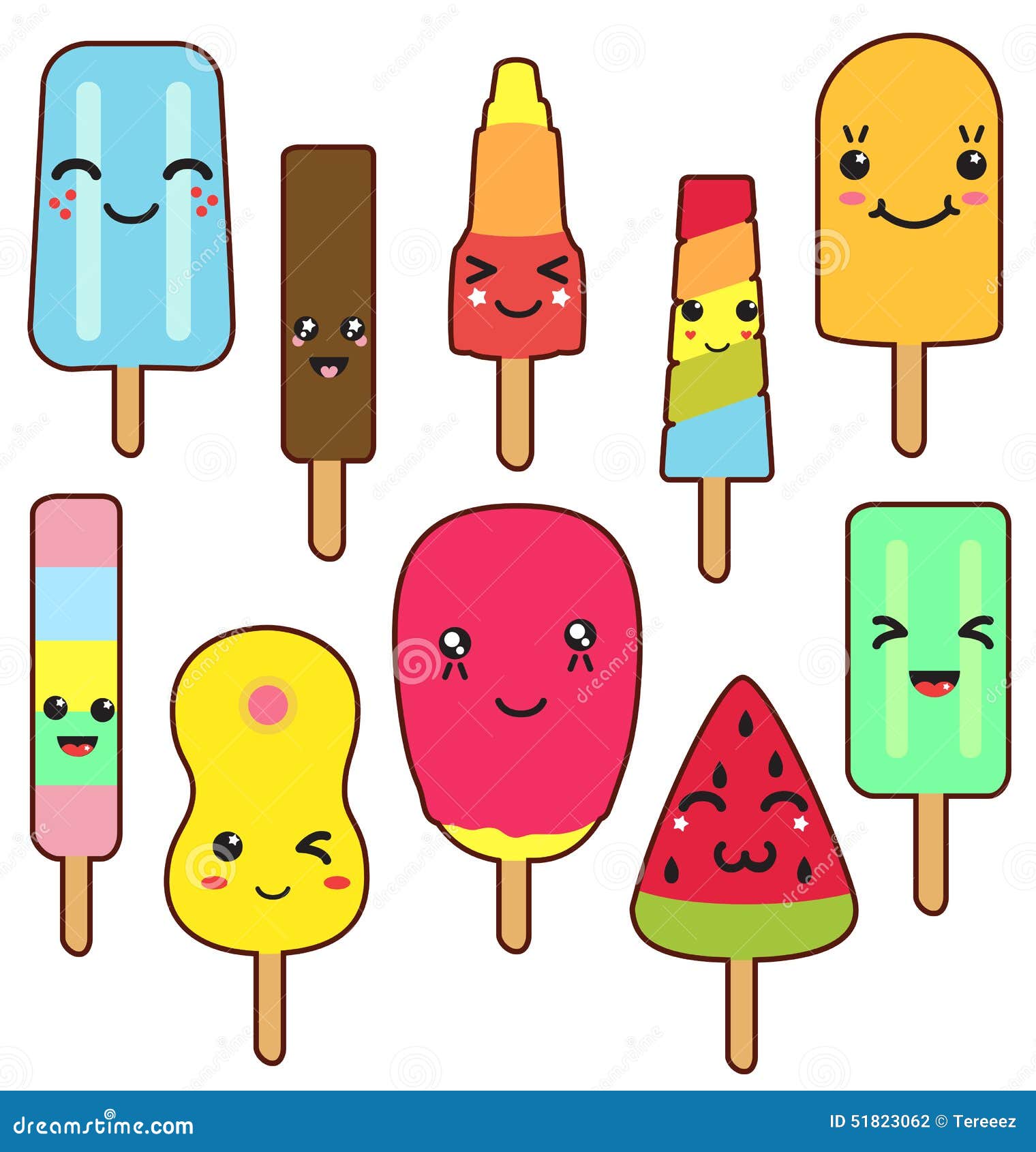 Kawaii Popsicles Isolated Stock Illustration Illustration