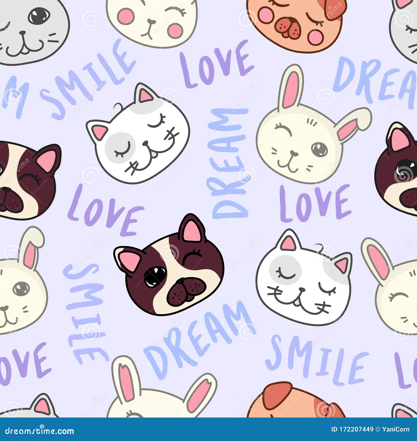 Conjunto de ilustração de doodle de desenho animado de animais kawaii