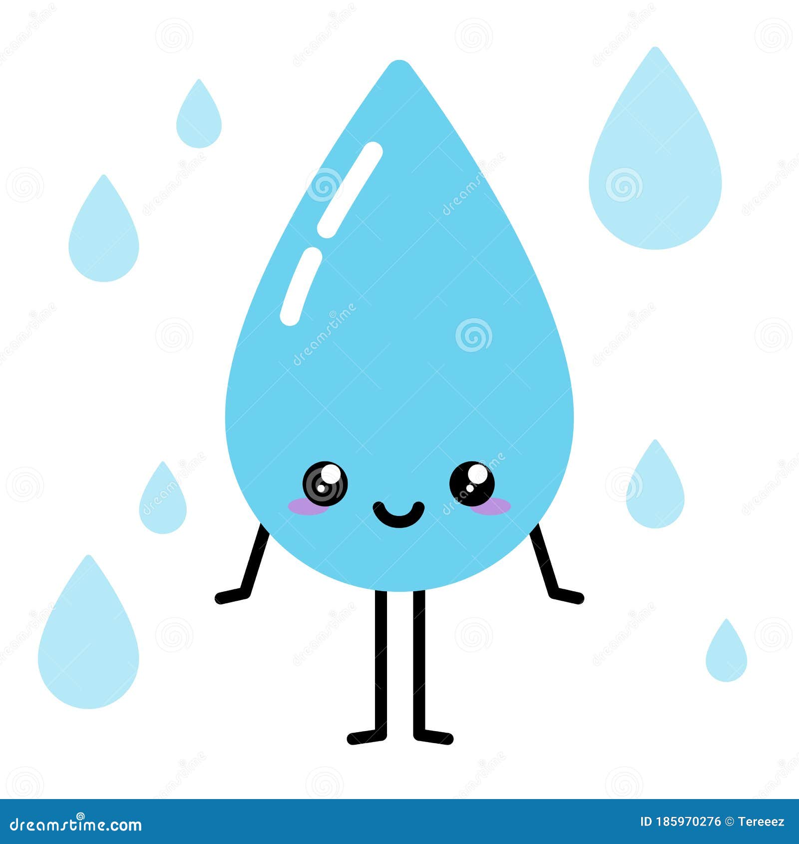 kawaii raindrop happy character, rainy day concept