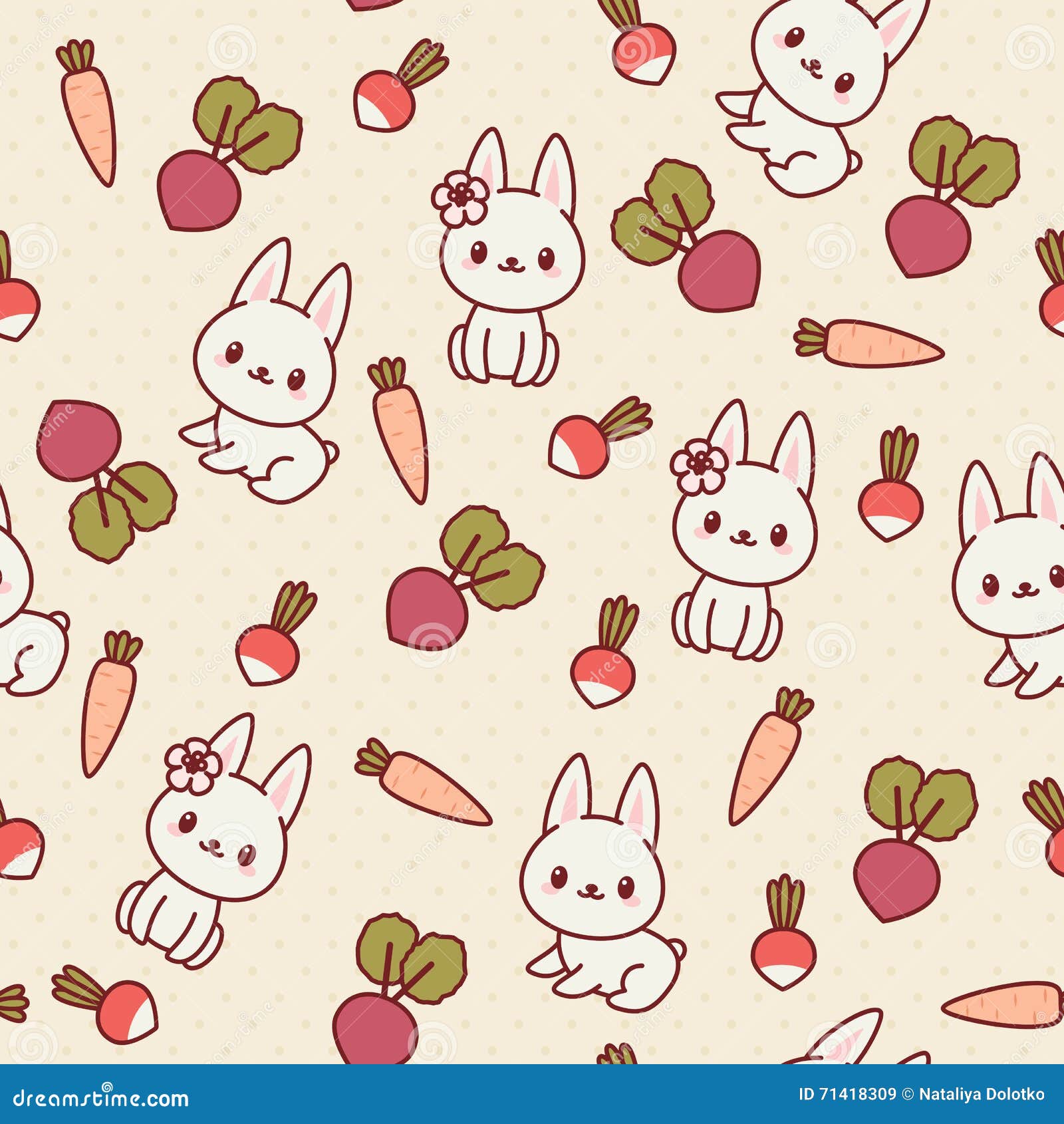 kawaii seamless pattern with bunnies and vegetables