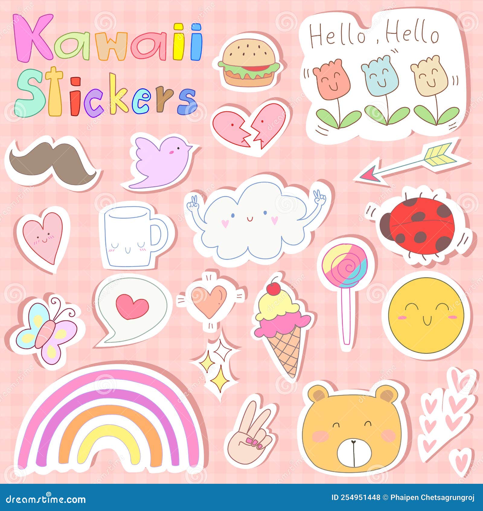 Kawaii Set for Sticker , Postcard , Invitation . Vector Illustration ...