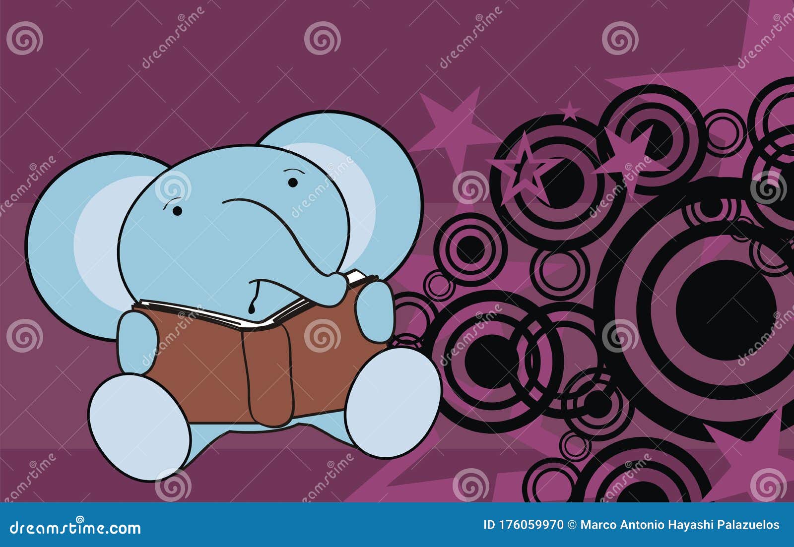 Download Kawaii Sitting Baby Elephant Reading Cartoon Background ...